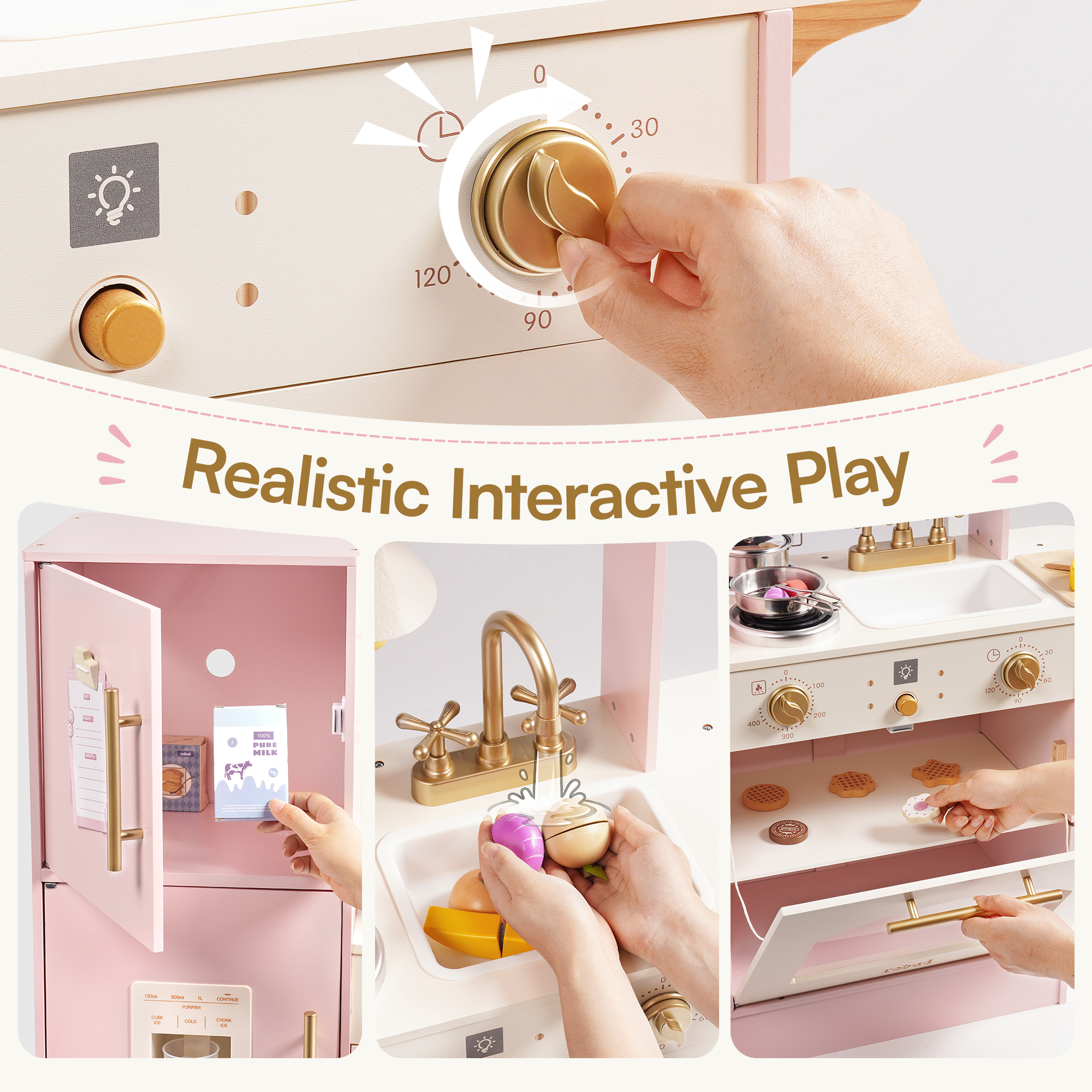 ROBUD Cuisine en bois pour enfants avec réfrigérateur et four – Bild 9