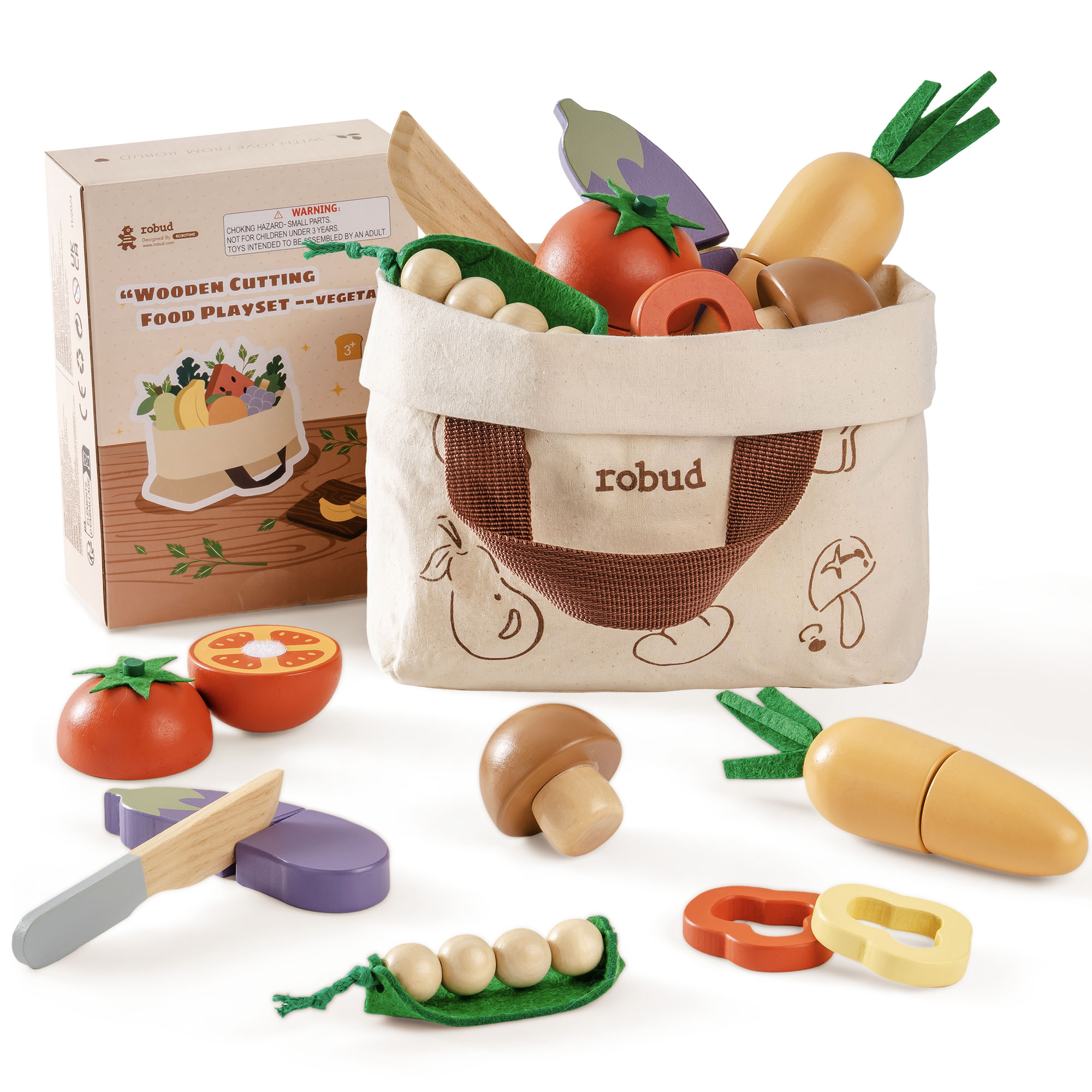 ROBUD Set di Cibo da Gioco in Legno per Bambini - Verdure