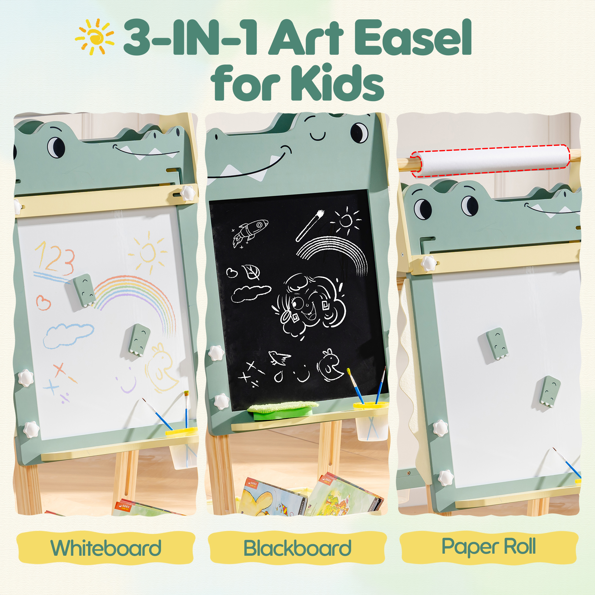 ROBUD Wooden Adjustable Crocodile Easel for Kids
