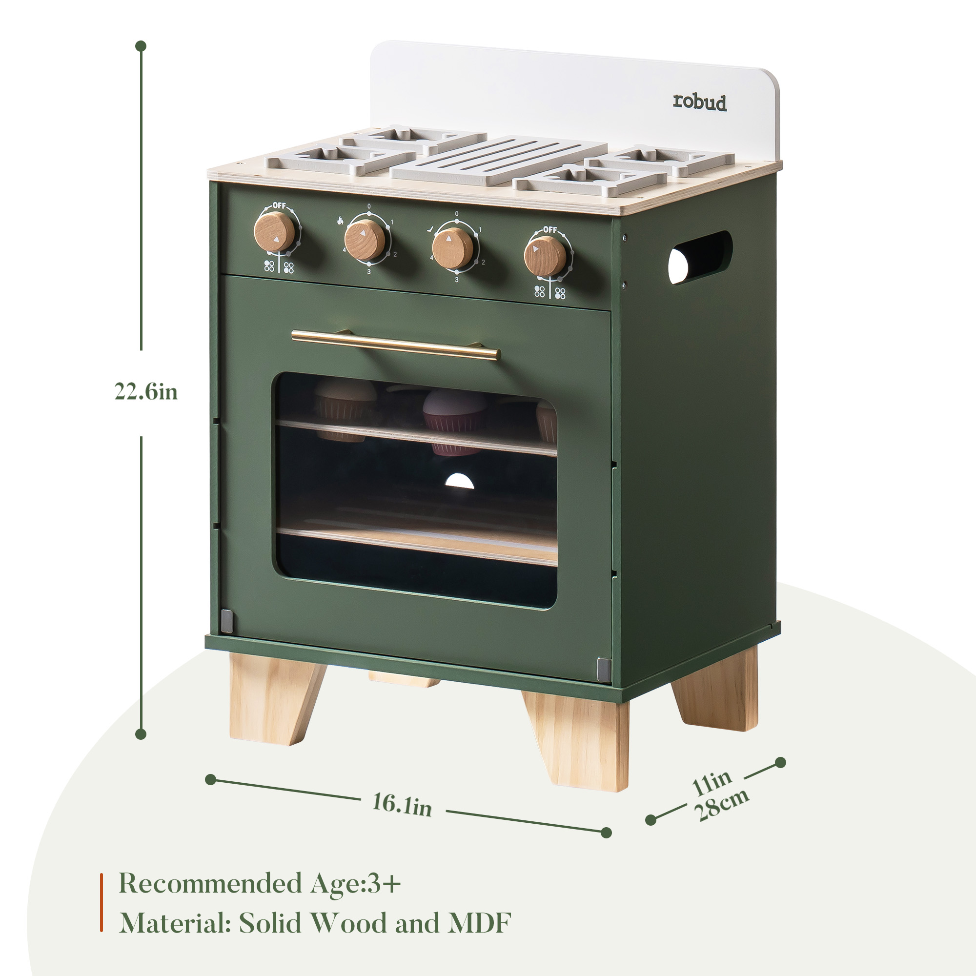 ROBUD Cucina Giocattolo in Legno Vintage per Bambini - Verde