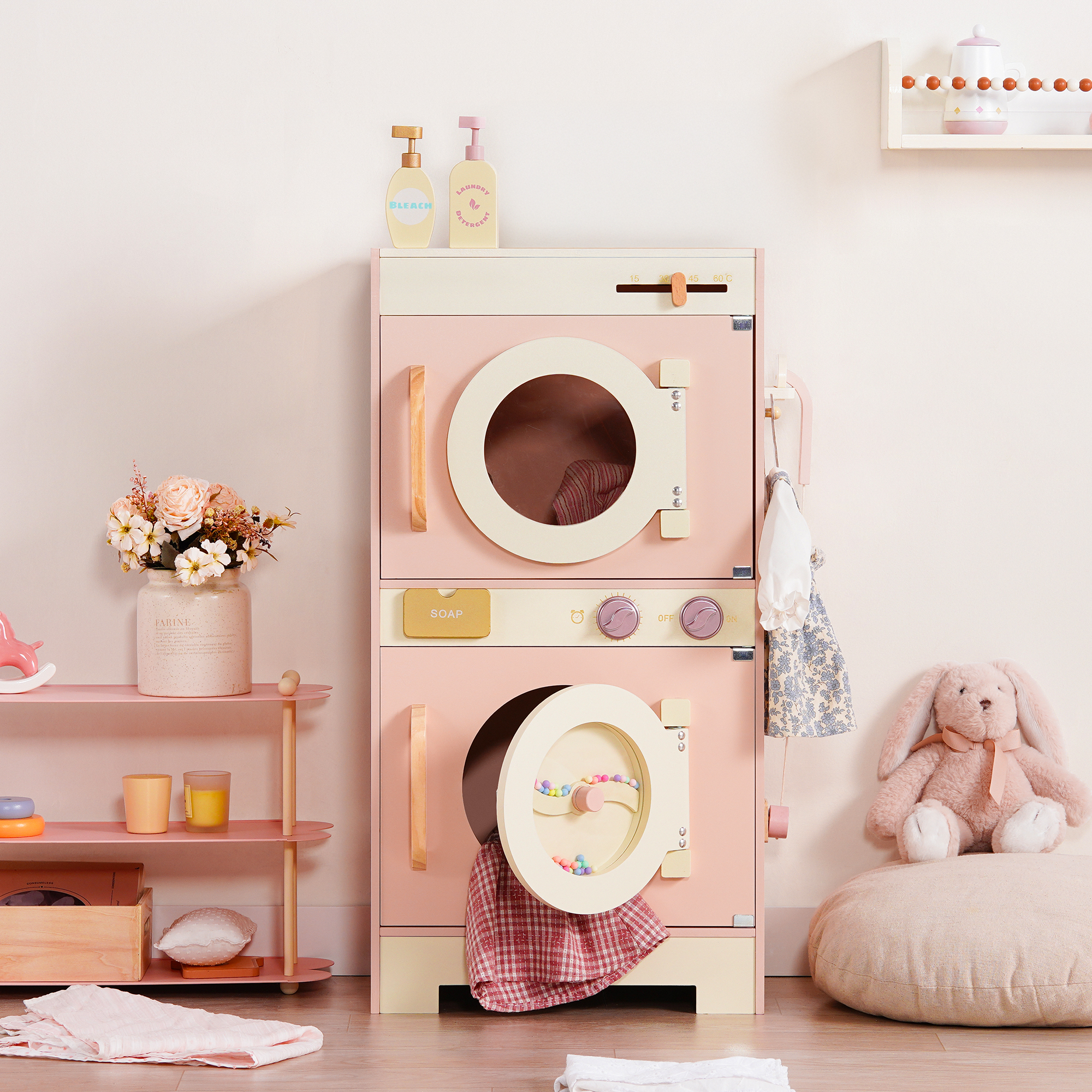 ROBUD Wooden Pink Washing Machine With Dryer
