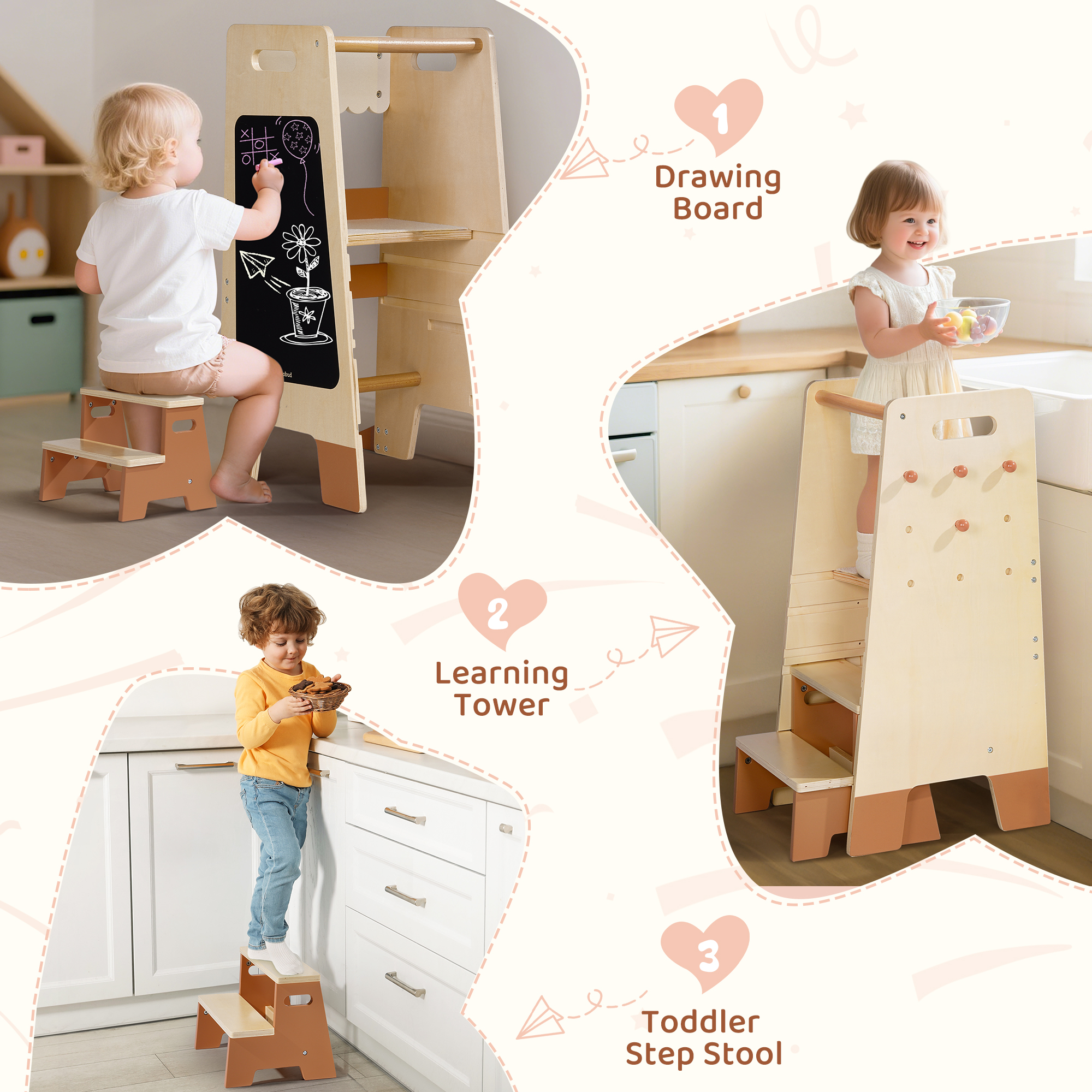 ROBUD Toddler Standing Tower with Step Stool Set