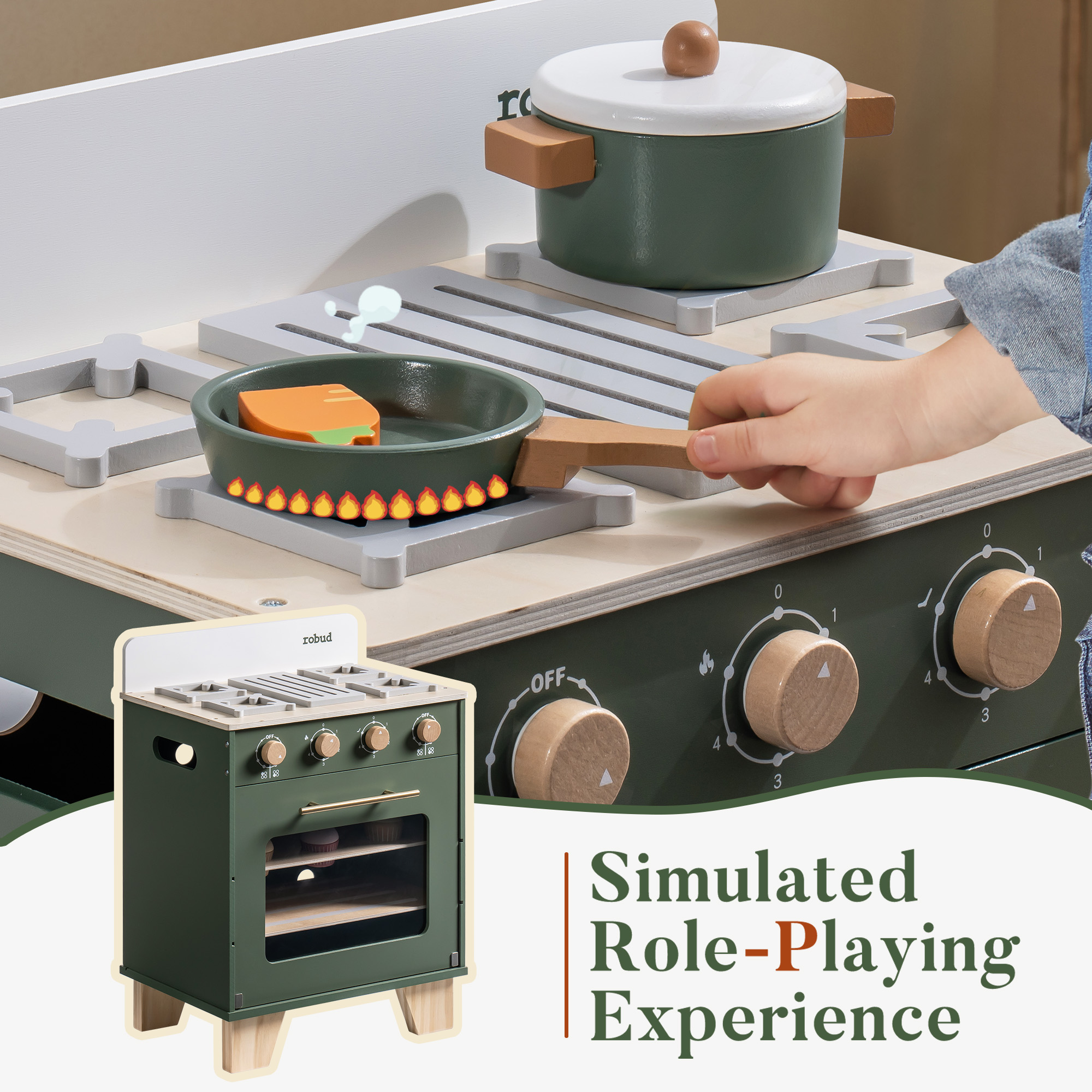 ROBUD Cucina Giocattolo in Legno Vintage per Bambini - Verde