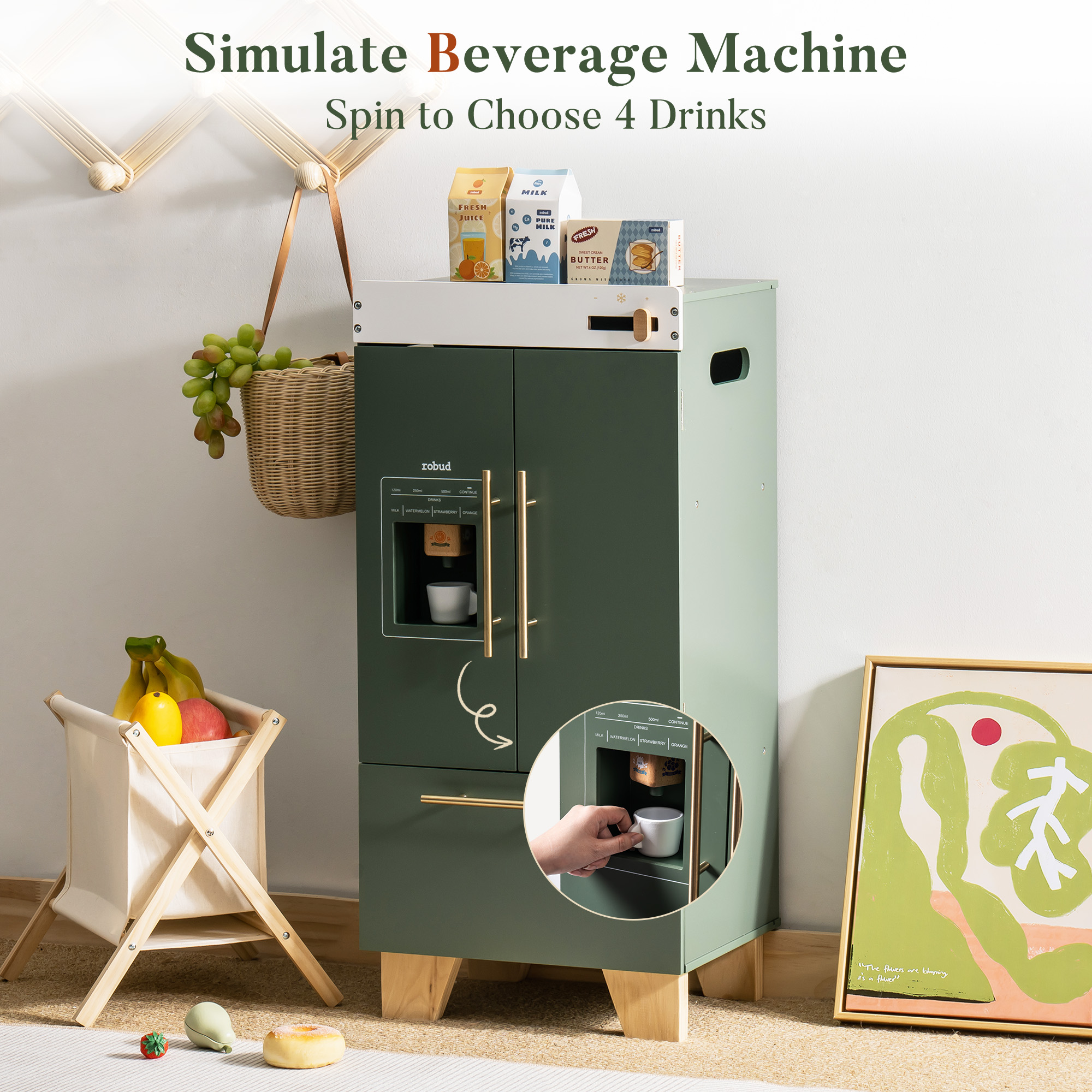 ROBUD Set da Gioco Cucina in Legno per Bambini - Verde Vintage