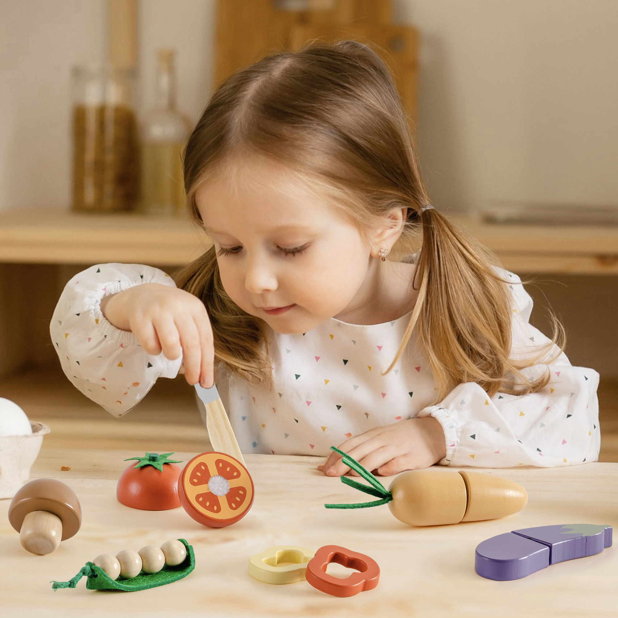 ROBUD Set di Cibo da Gioco in Legno per Bambini - Verdure