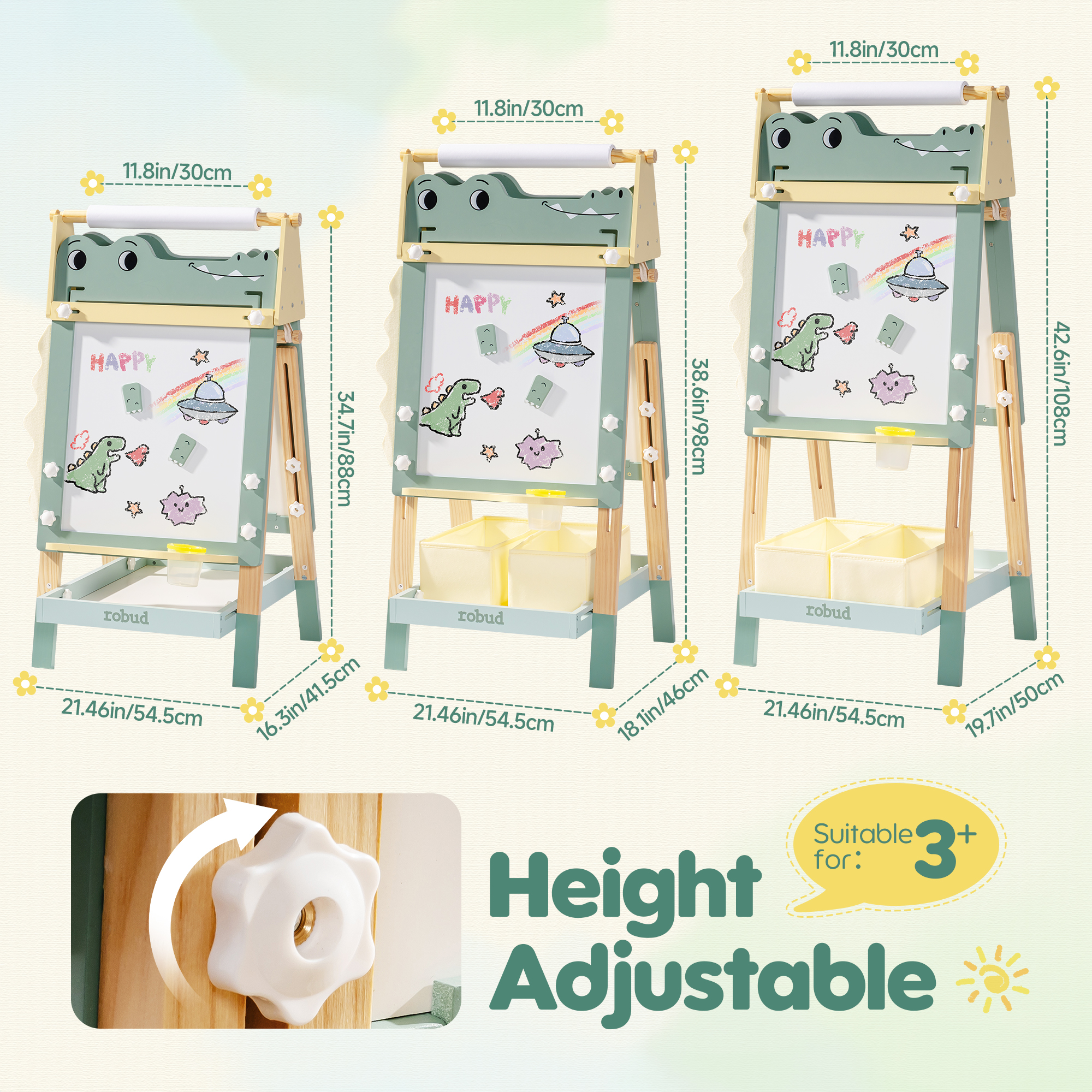 ROBUD Wooden Adjustable Crocodile Easel for Kids