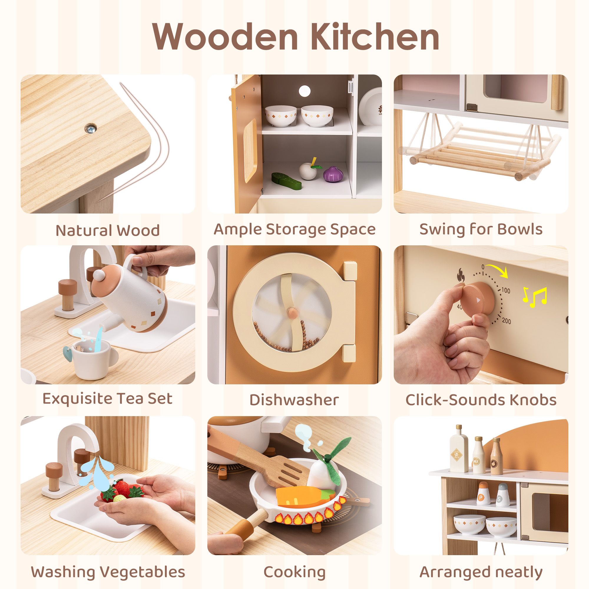 Robud Wooden Kids Kitchen PlaySet Series - Caramel