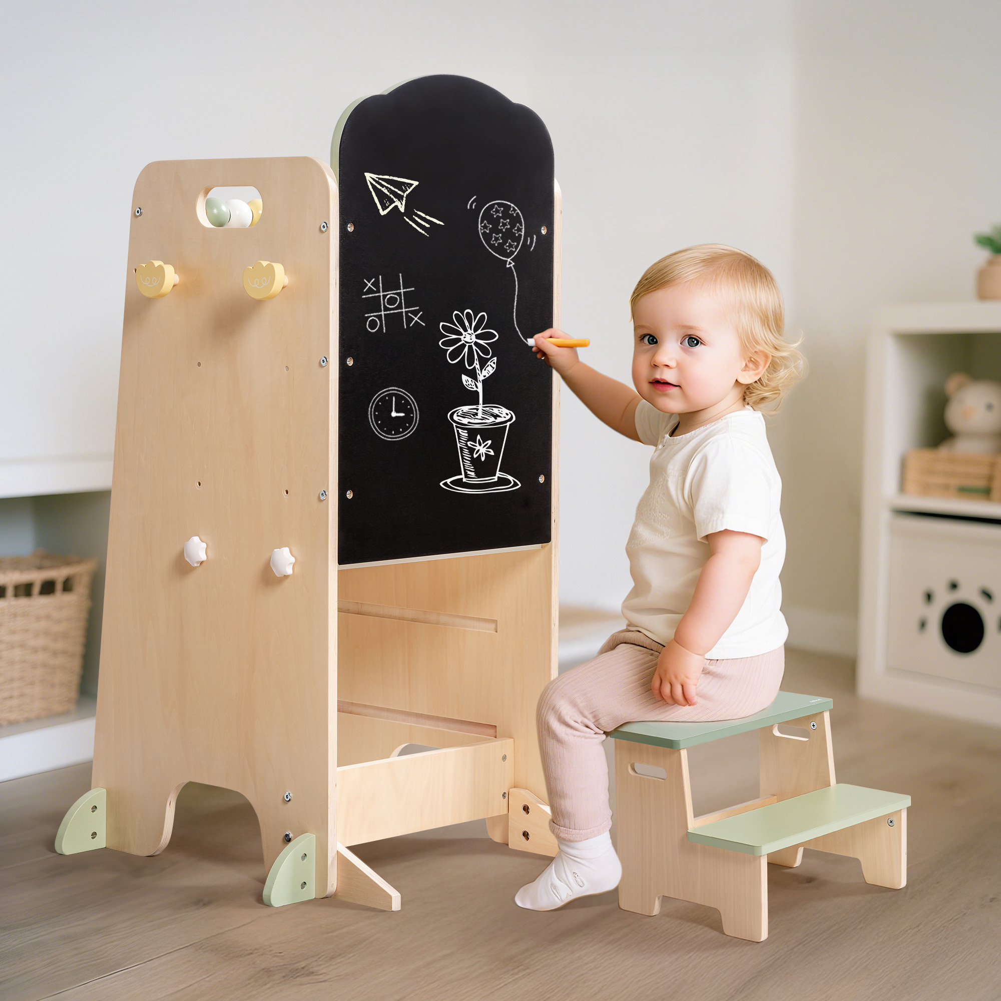 ROBUD Toddler Standing Tower with Step Stool Set