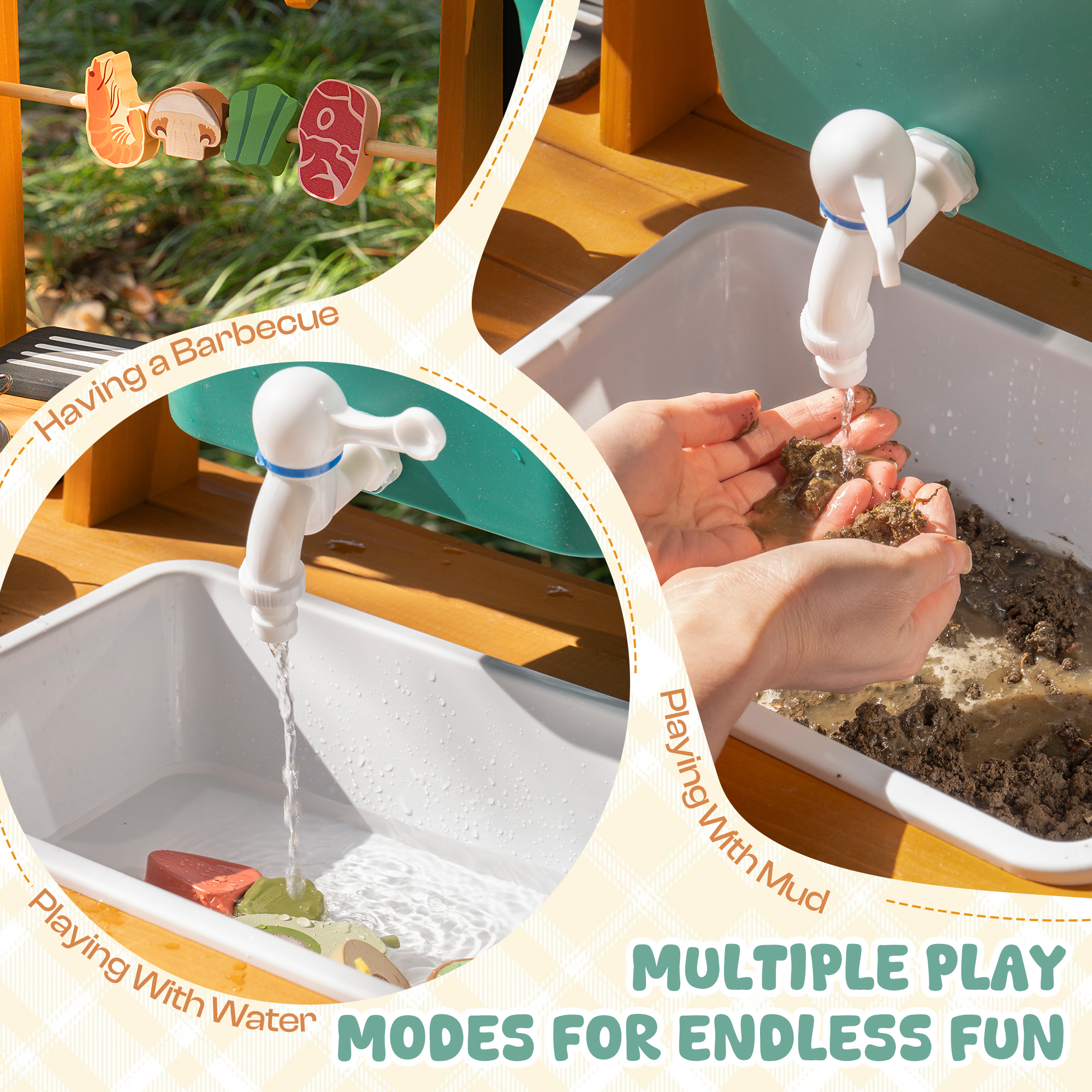 ROBUD Mud Kitchen for Kids Outdoor with Canopy & Wheels