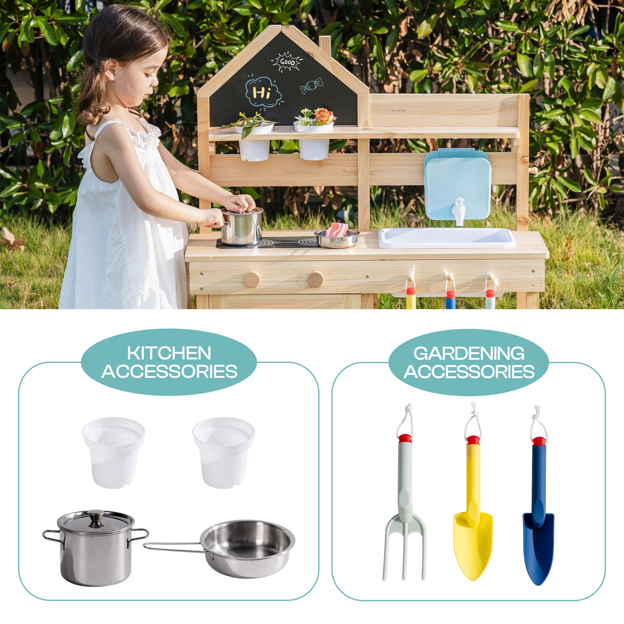 ROBUD Outdoor Mud Kitchen for Kids – Wooden Play Kitchen with Accessories