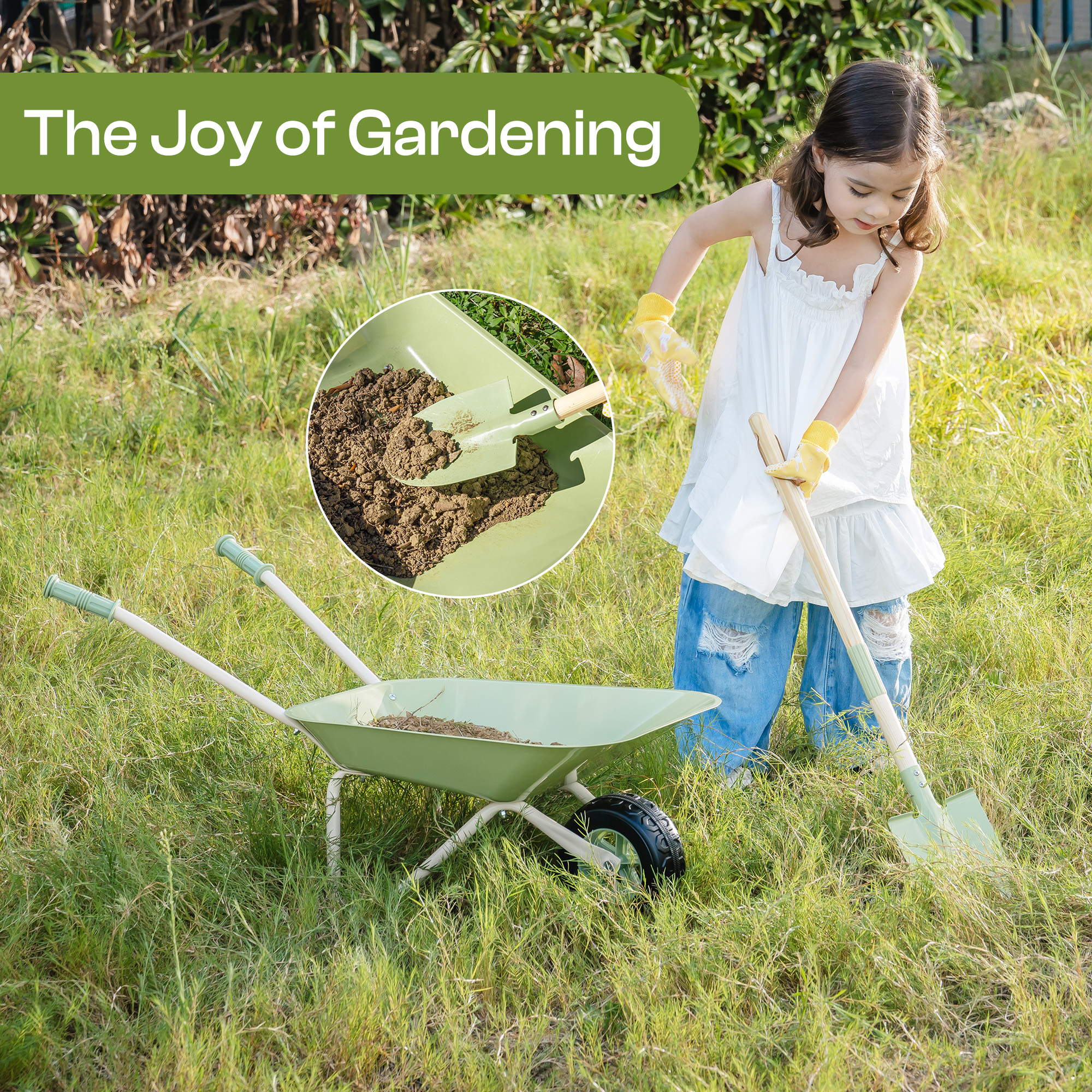 ROBUD Kids Wheelbarrow with Gardening Set