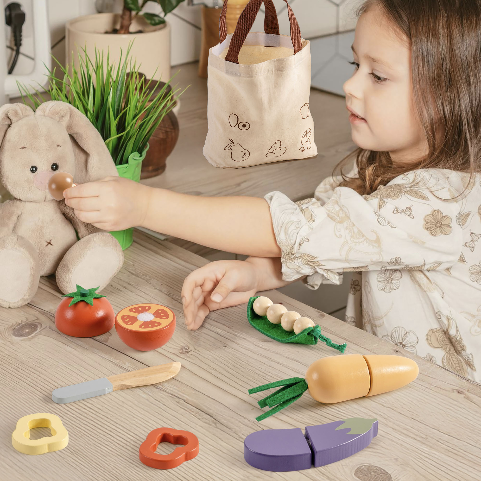 ROBUD Set di Cibo da Gioco in Legno per Bambini - Verdure
