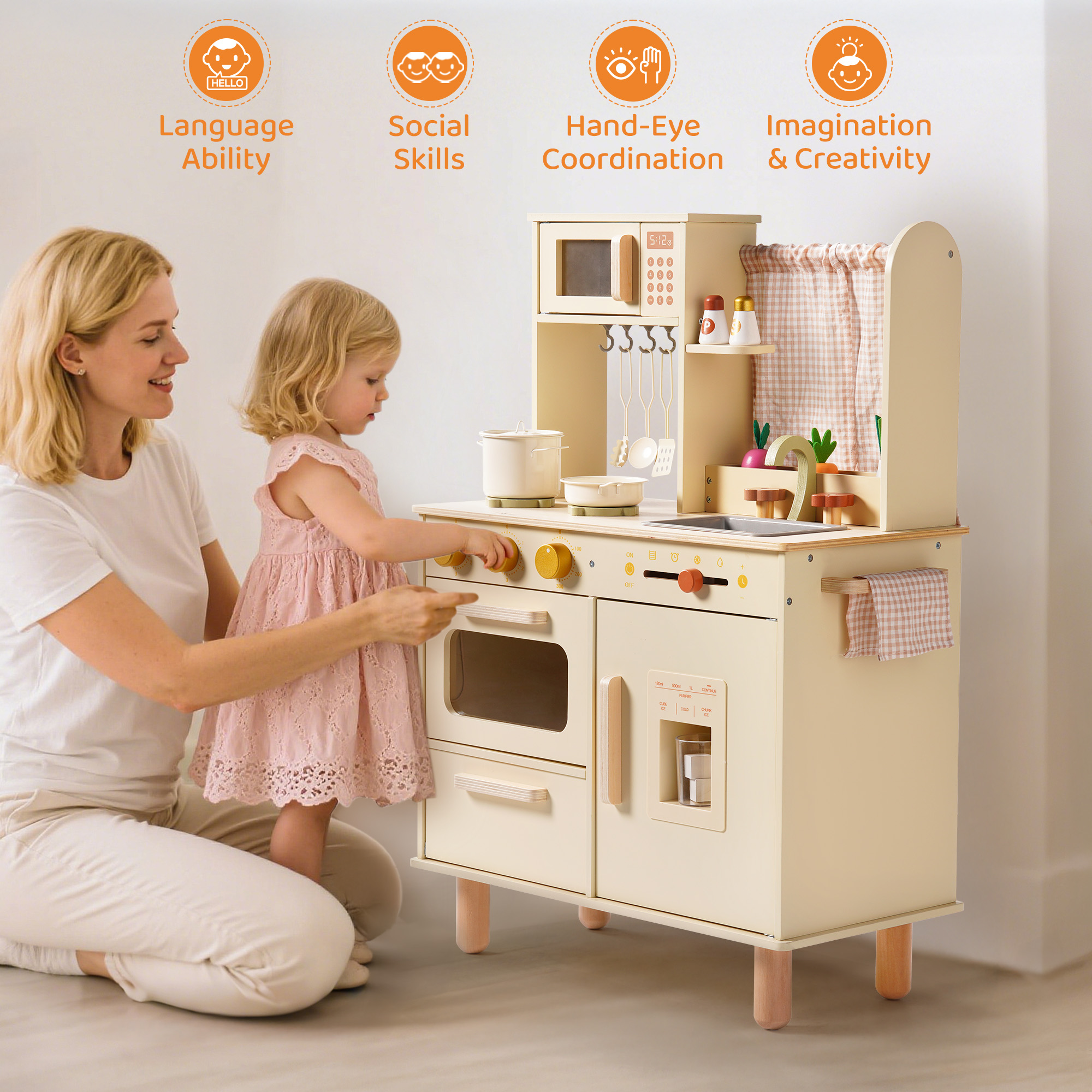 ROBUD Wooden Pretend Play Kitchen Set for Kids