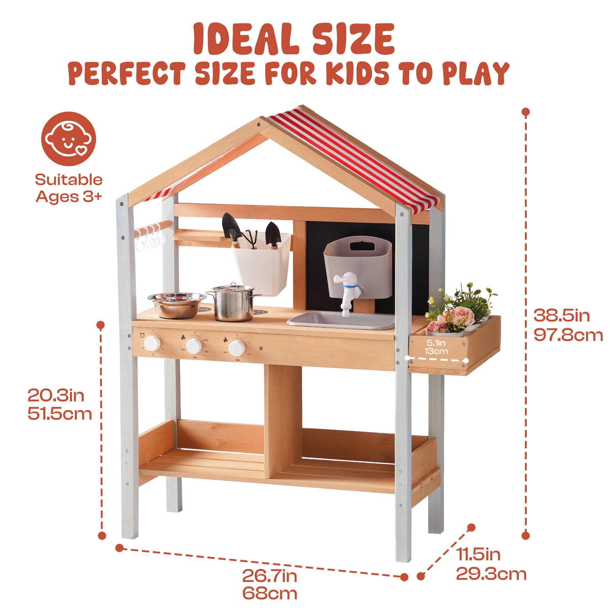 ROBUD Mud Kitchen for Kids Outdoor with Canopy