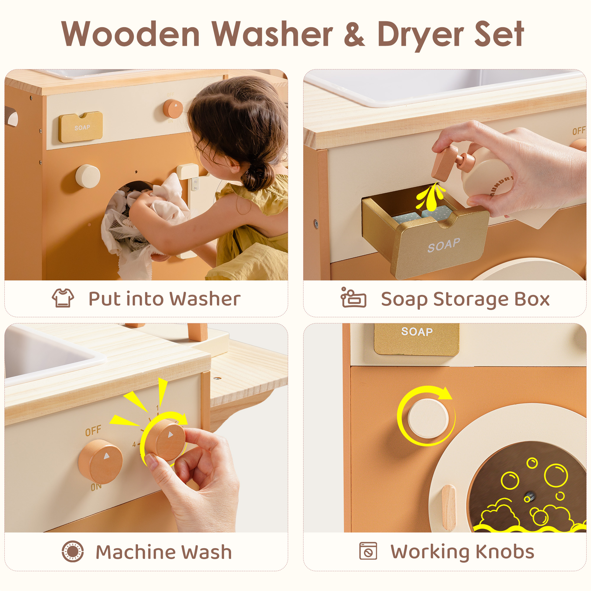 Robud Wooden Laundry Playset - Caramel
