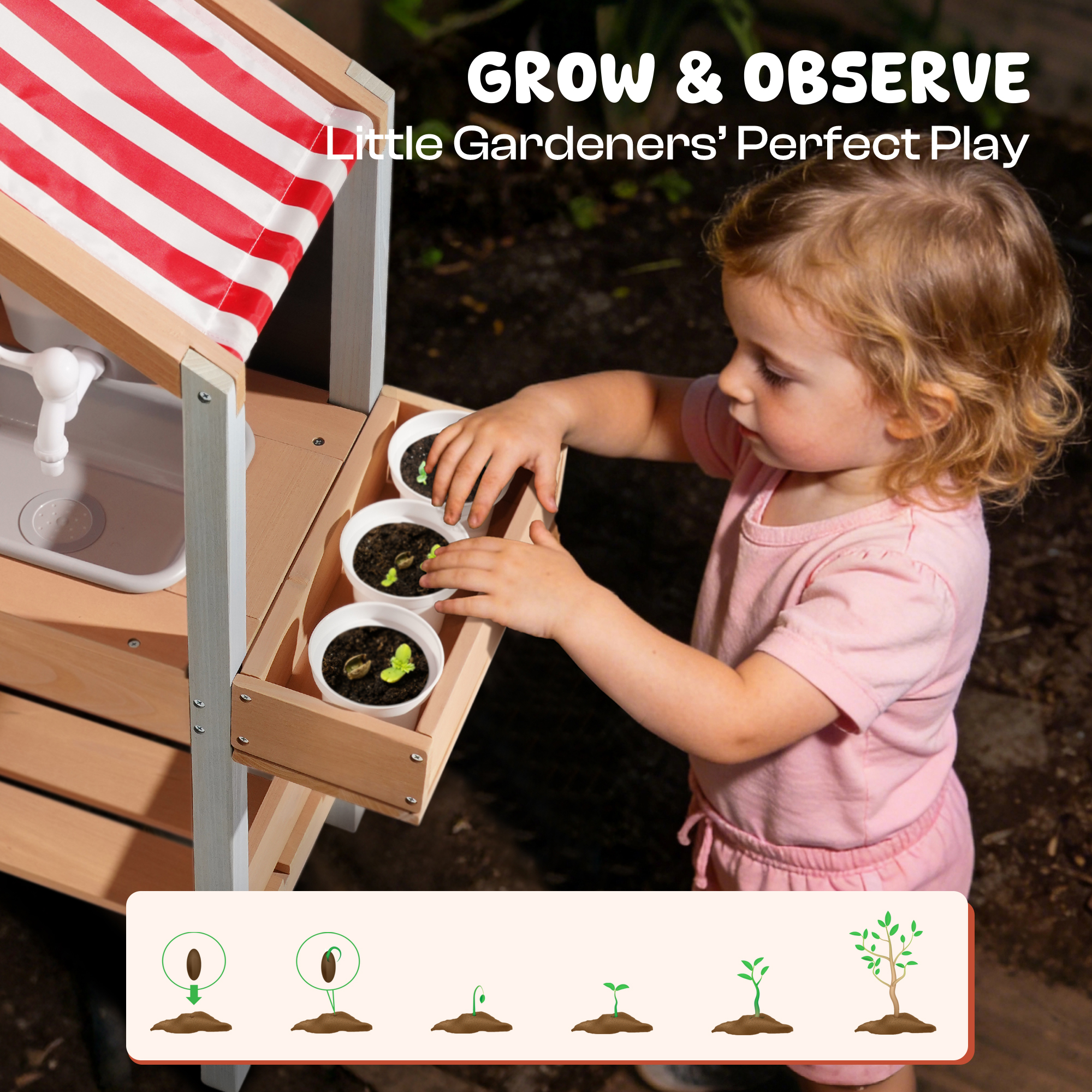 ROBUD Mud Kitchen for Kids Outdoor with Canopy