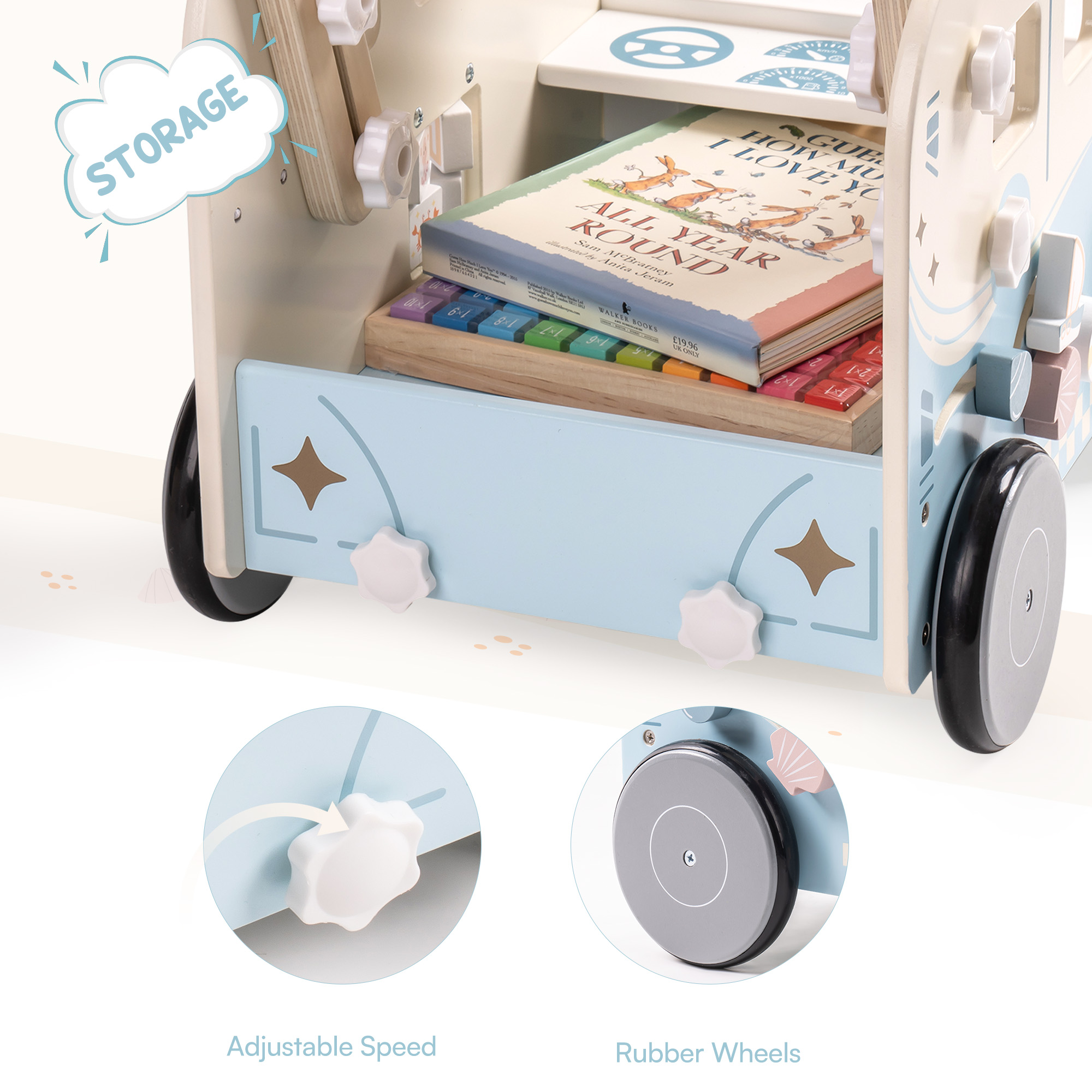 ROBUD Girello in Legno per Bambini - Autobus per Le Vacanze