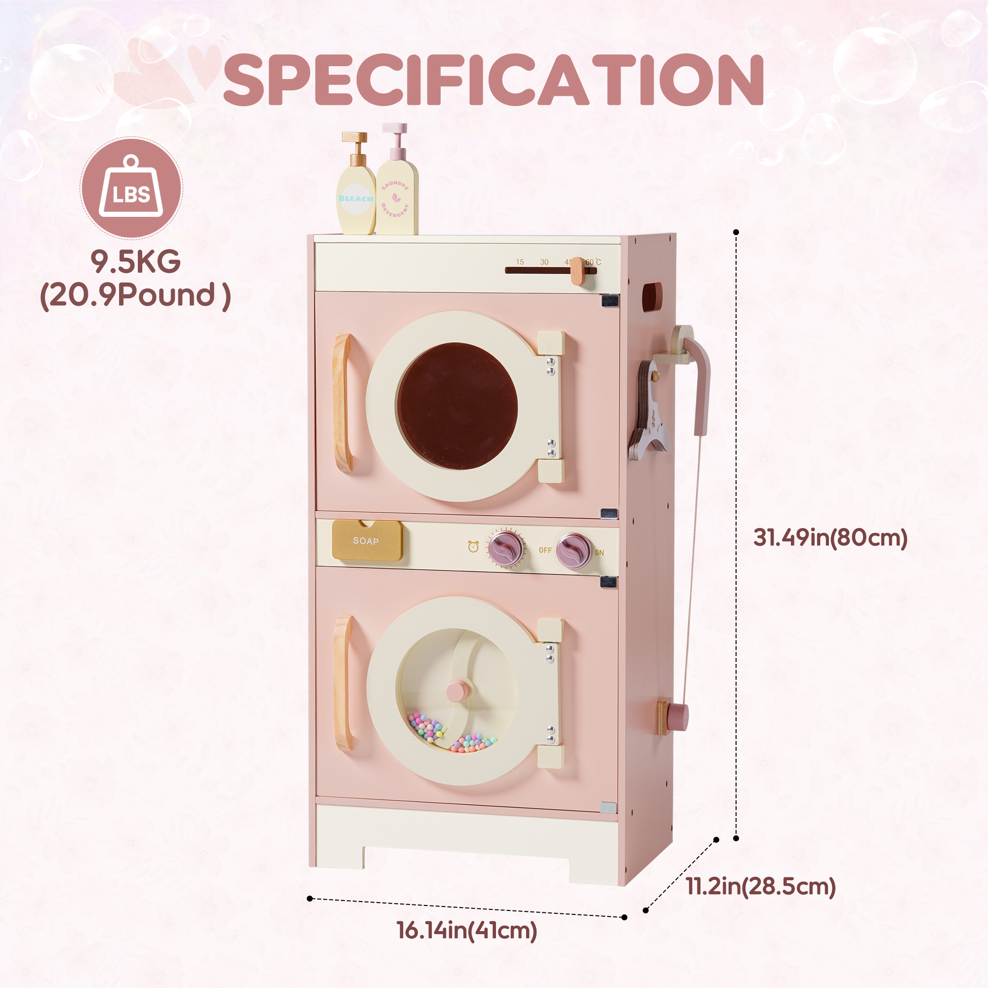 ROBUD Wooden Pink Washing Machine With Dryer