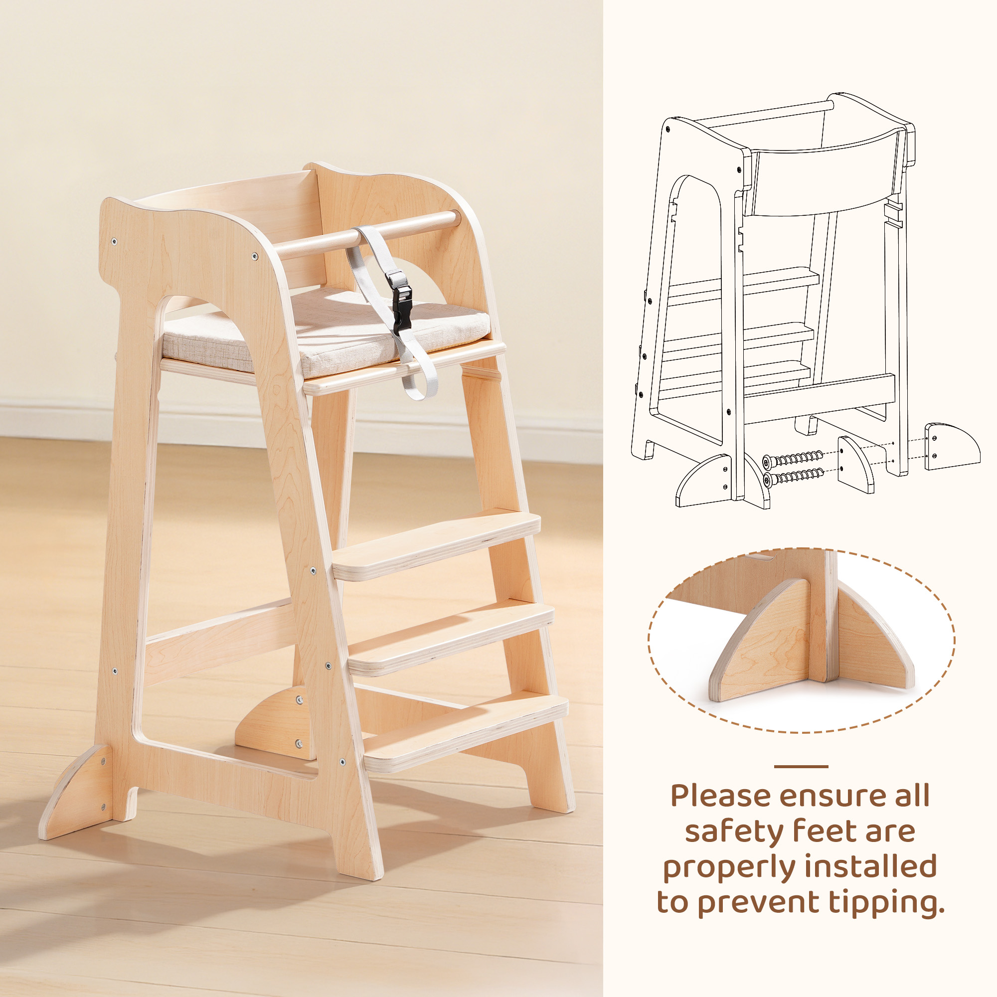 ROBUD Wooden Multifunctional High Chair