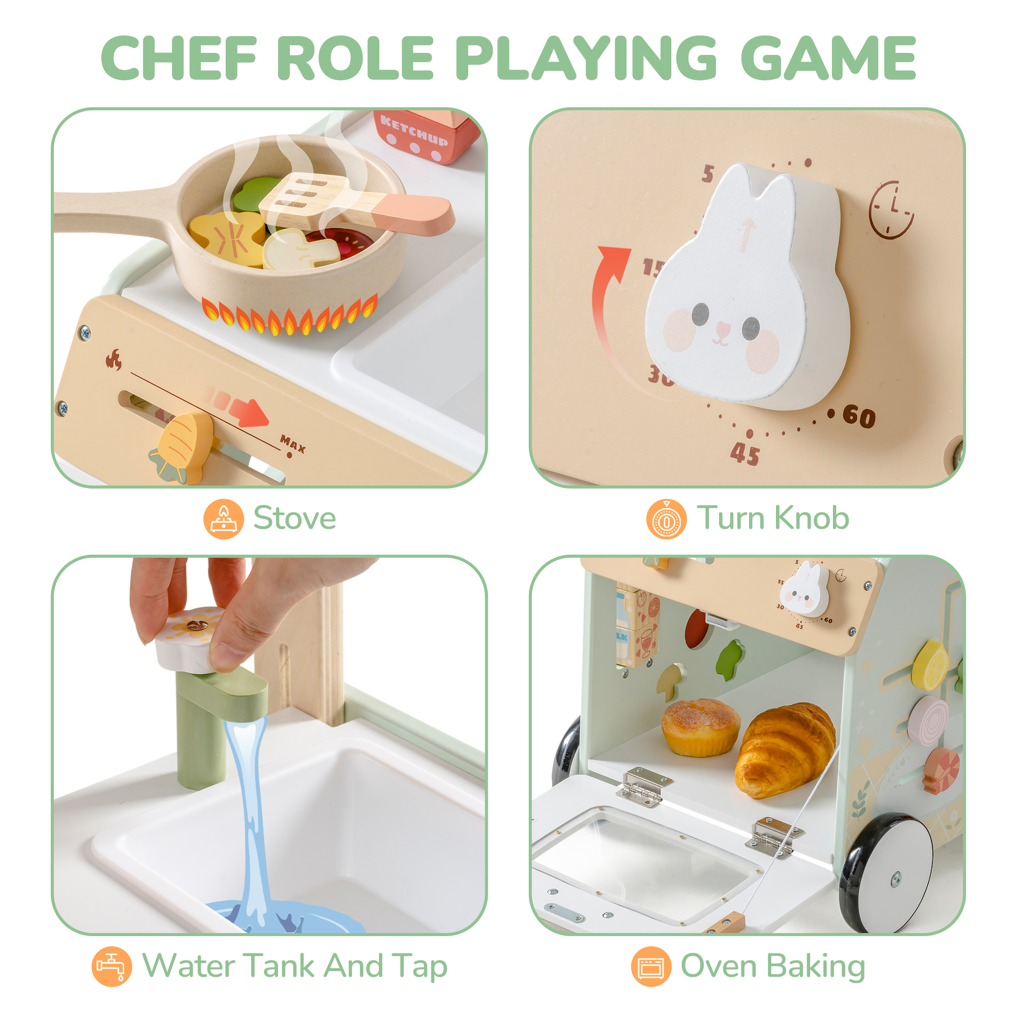 ROBUD Wooden Baby Push Walker Spring Countryside