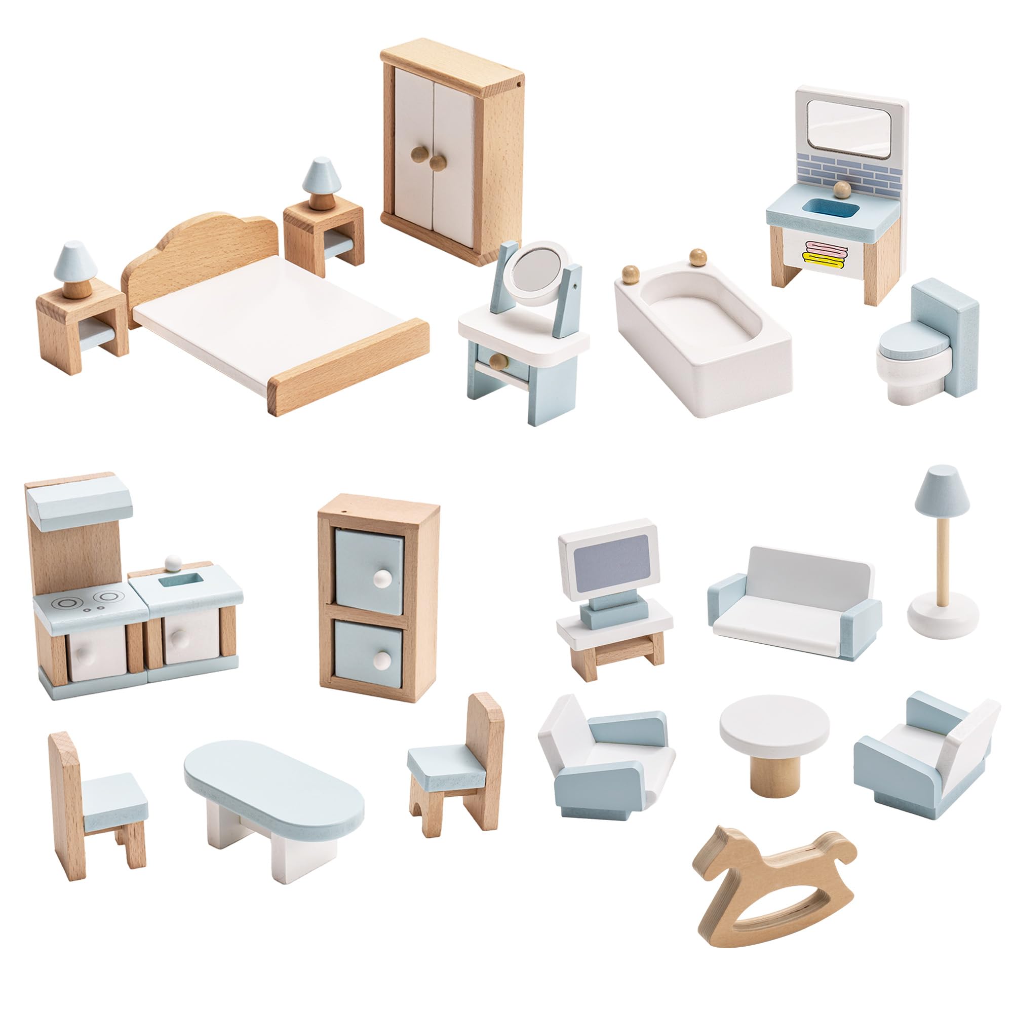 ROBUD Wooden Dollhouse Furniture Set