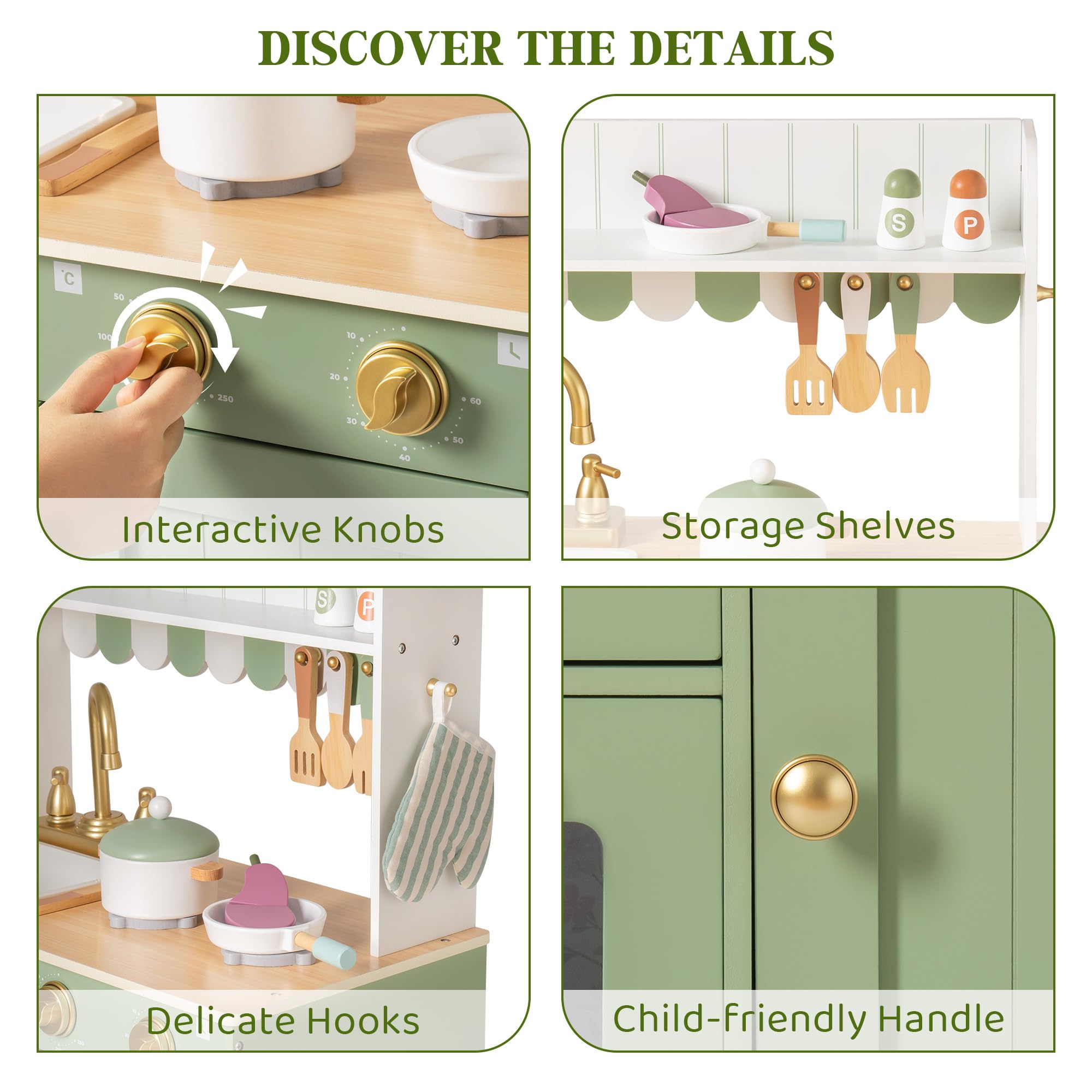 ROBUD Wooden  Kids Play Kitchen Set - Olivia Green