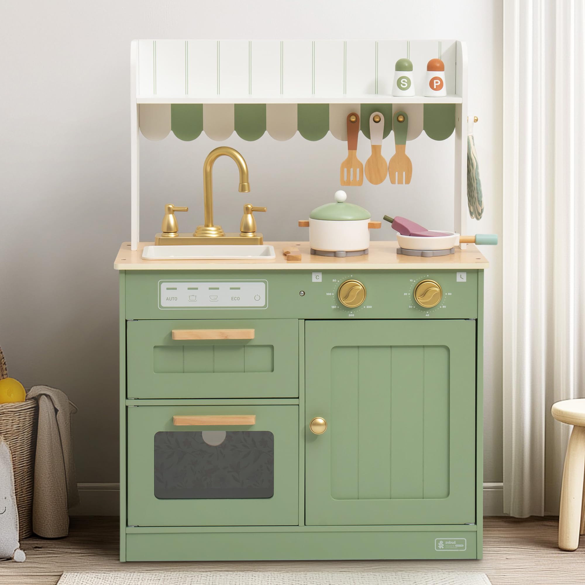 ROBUD Wooden  Kids Play Kitchen Set - Olivia Green