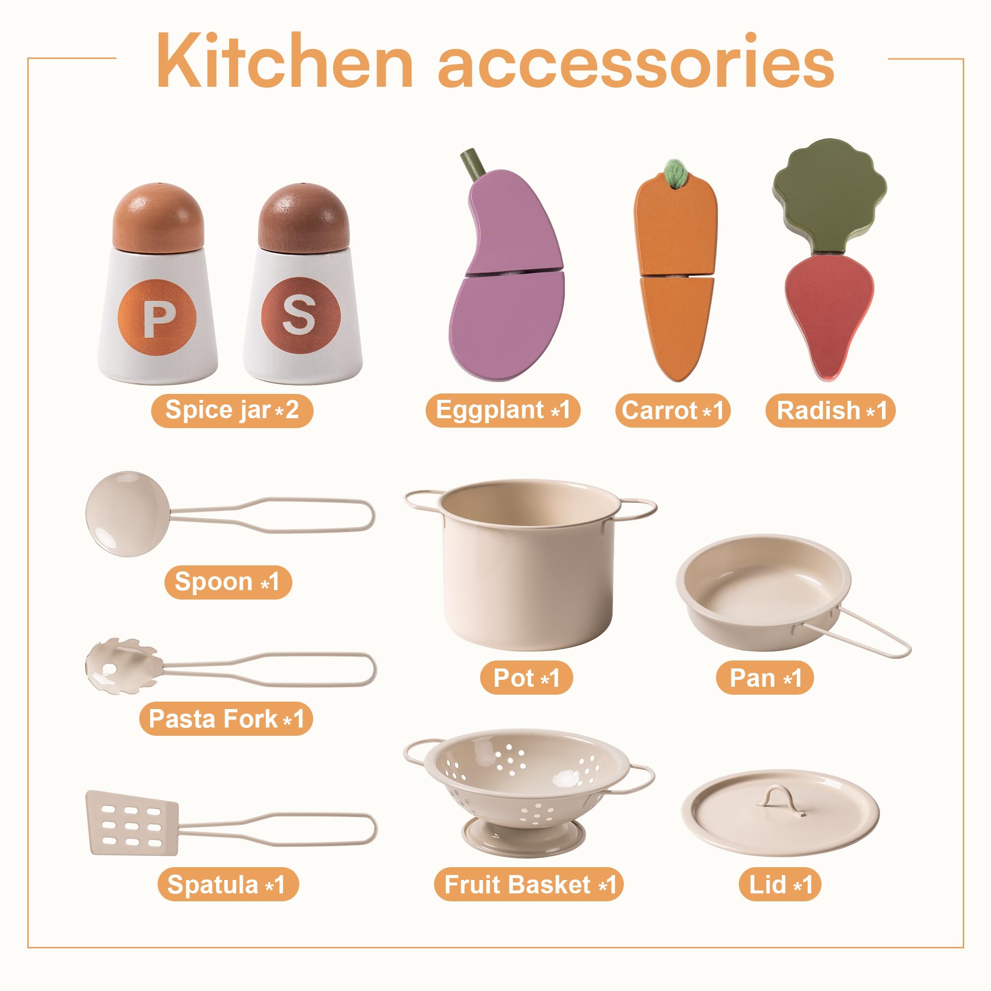 Robud Realistic Design Wooden Kids Kitchen Playset WCF09