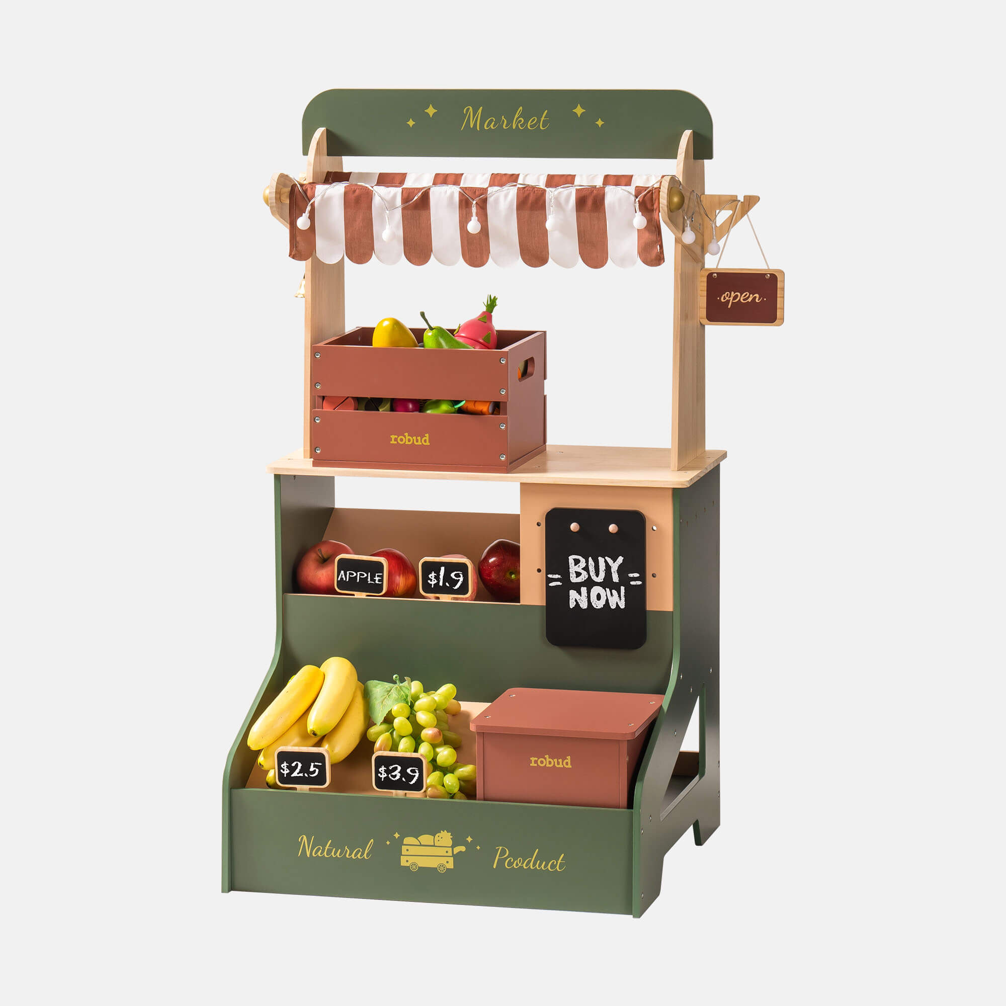 ROBUD Wooden Grocery Store Playset - Starlight Makrket Stall