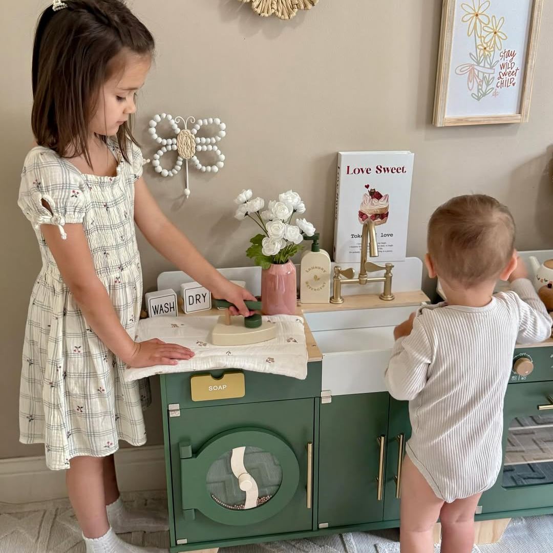 ROBUD Set da Gioco Cucina in Legno per Bambini - Verde Vintage