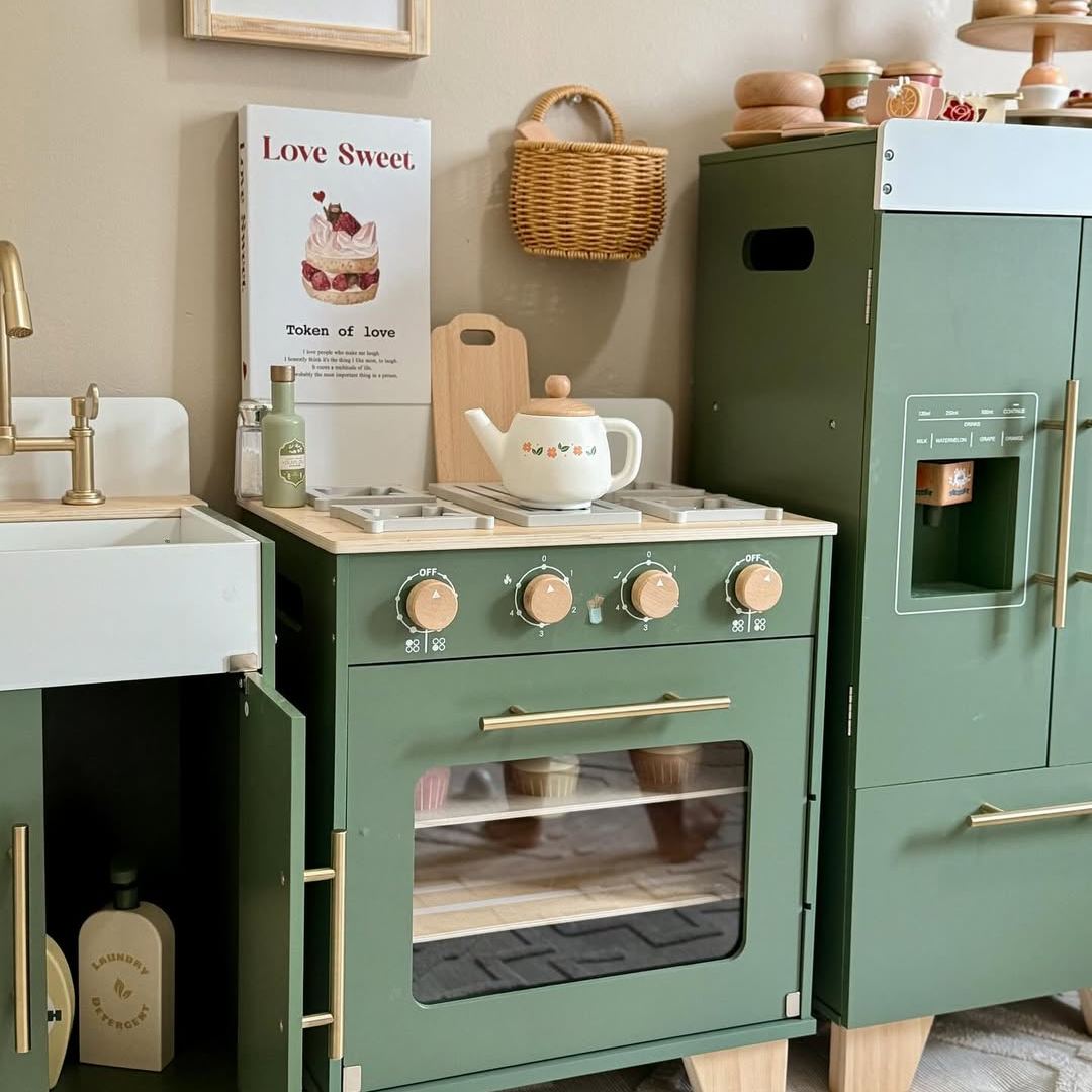 ROBUD Set da Gioco Cucina in Legno per Bambini - Verde Vintage
