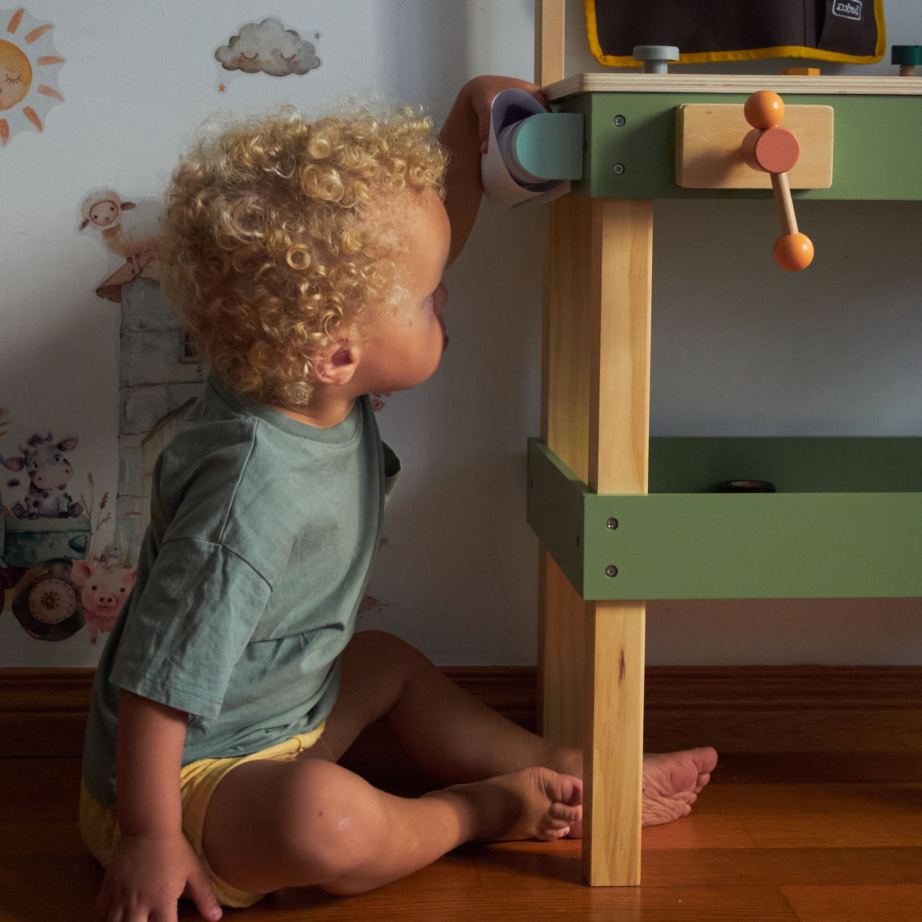 ROBUD Banco Portautensili in Legno per Bambini - Verde Avocado
