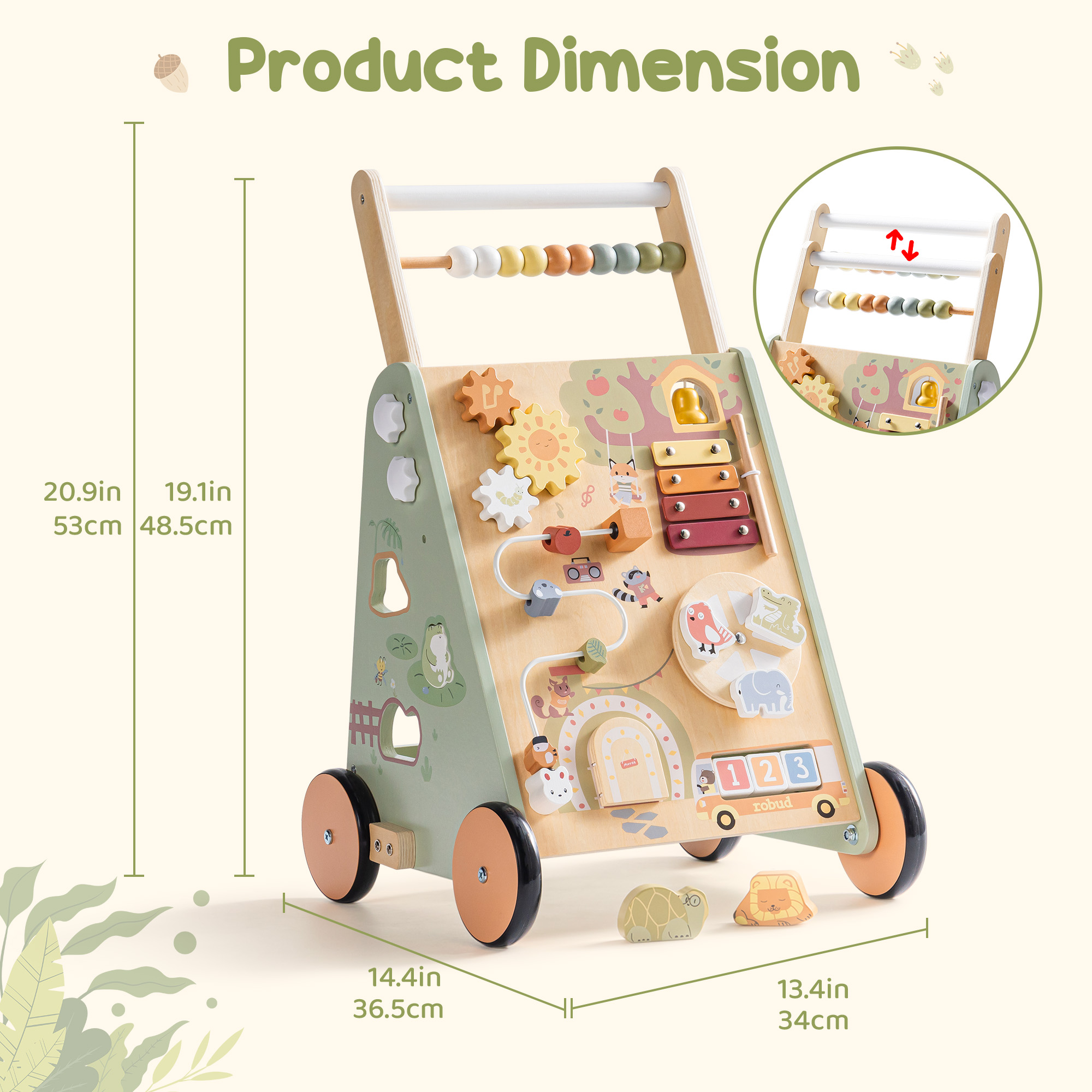 WRP37 wooden push walker dimensions