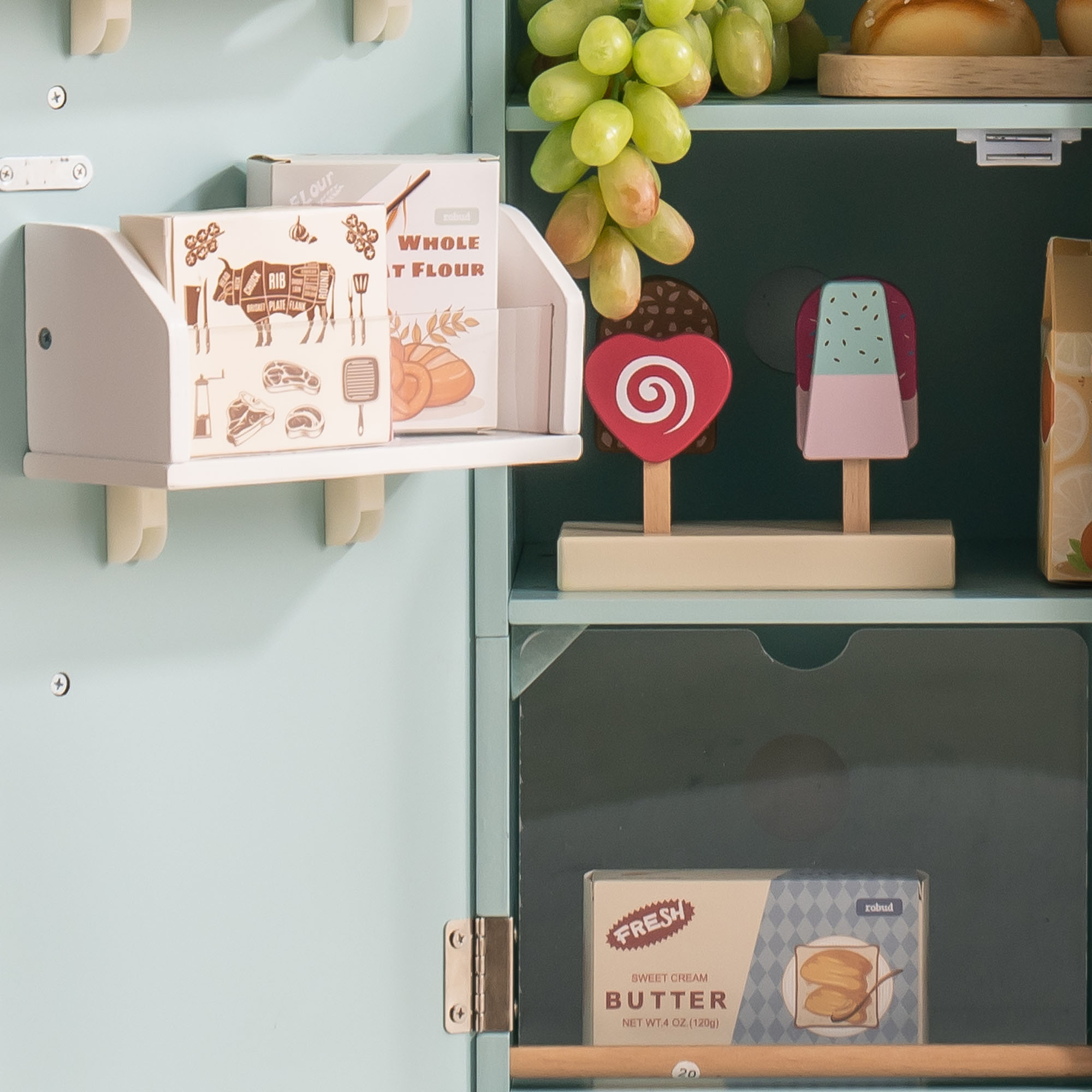 Robud Wooden Play Fridge Freezer Set for Kids