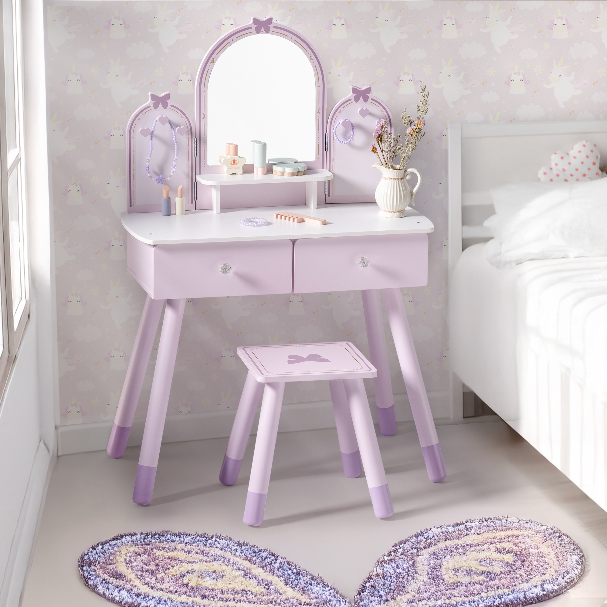 Robud Wooden Butterfly Dressing Table-Purple