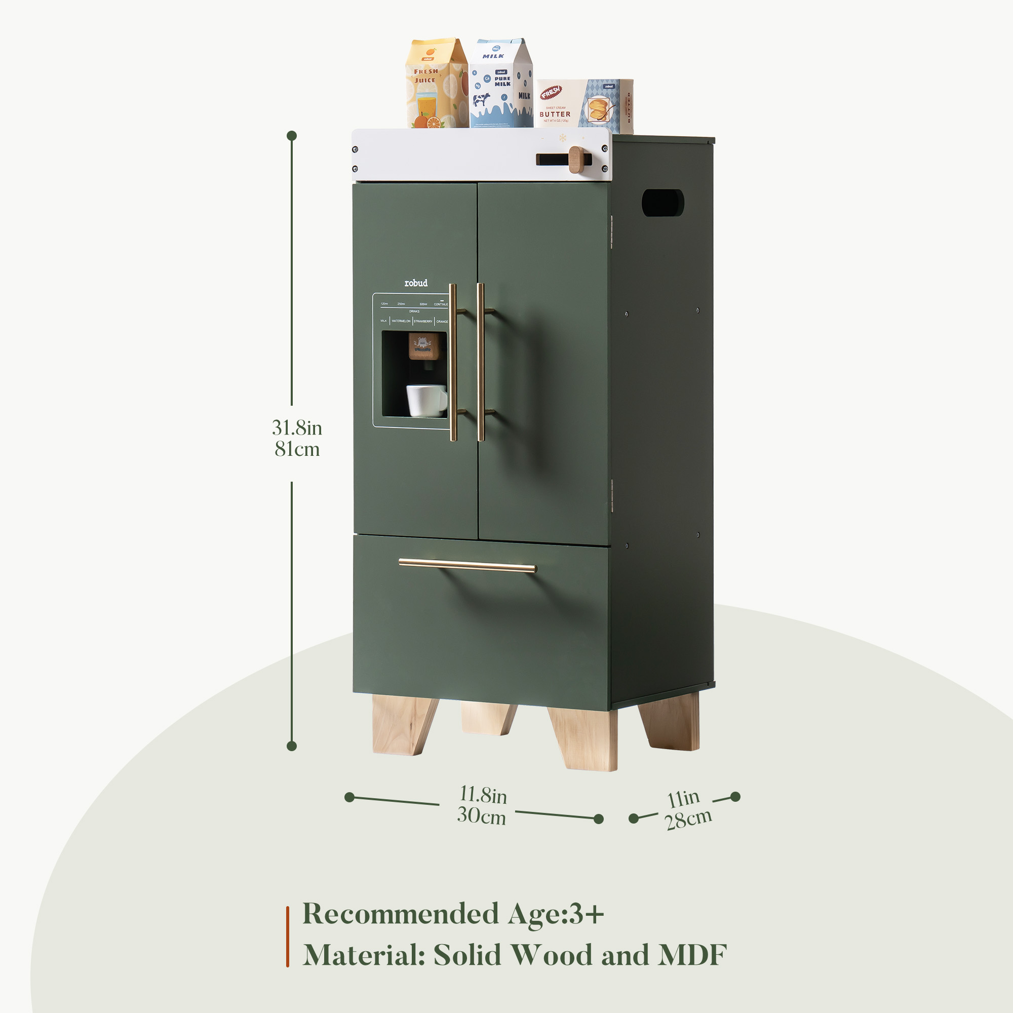 ROBUD Refrigerador de Juguete de Madera - Verde Vintage