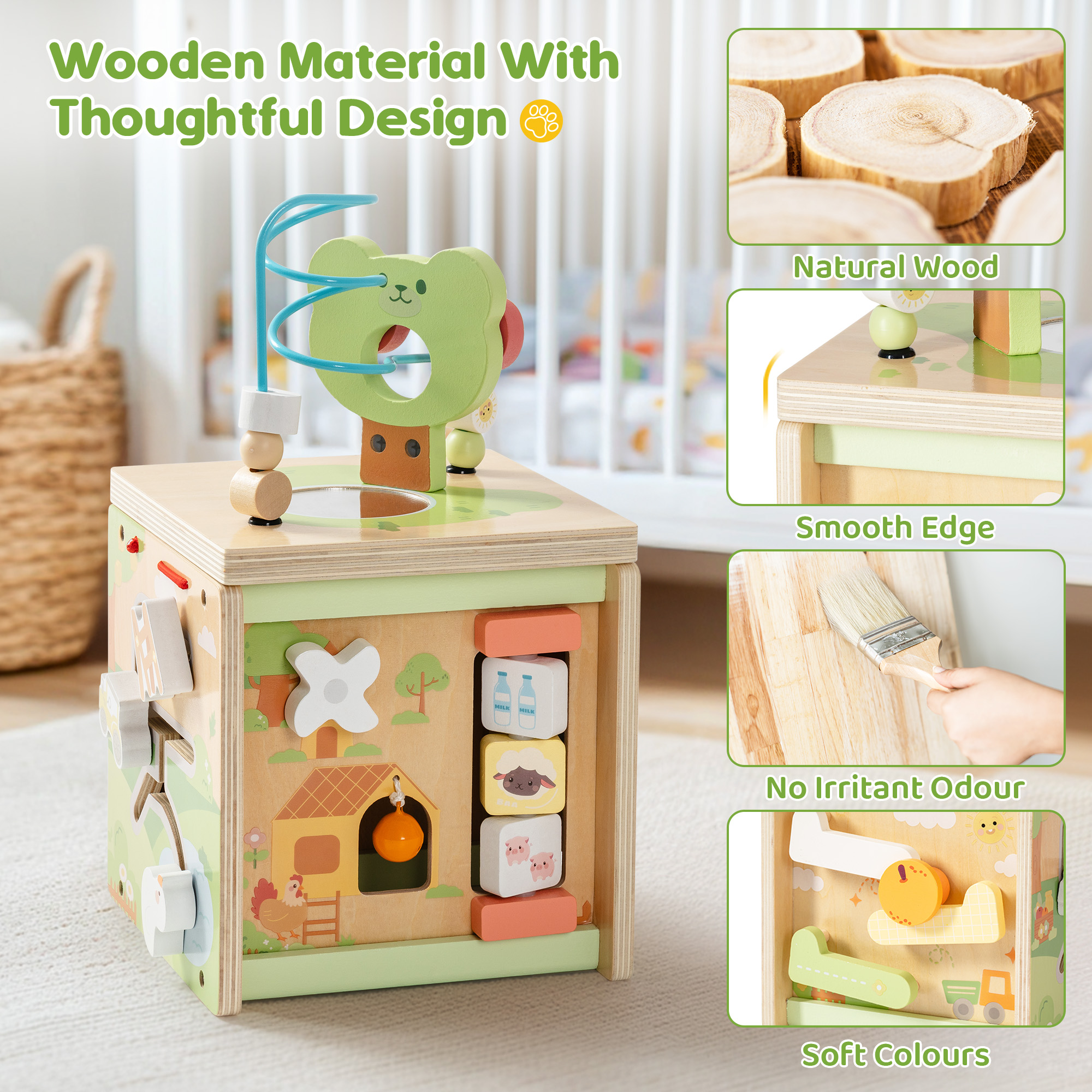 ROBUD Wooden Activity Cube - Little Bear Orchard