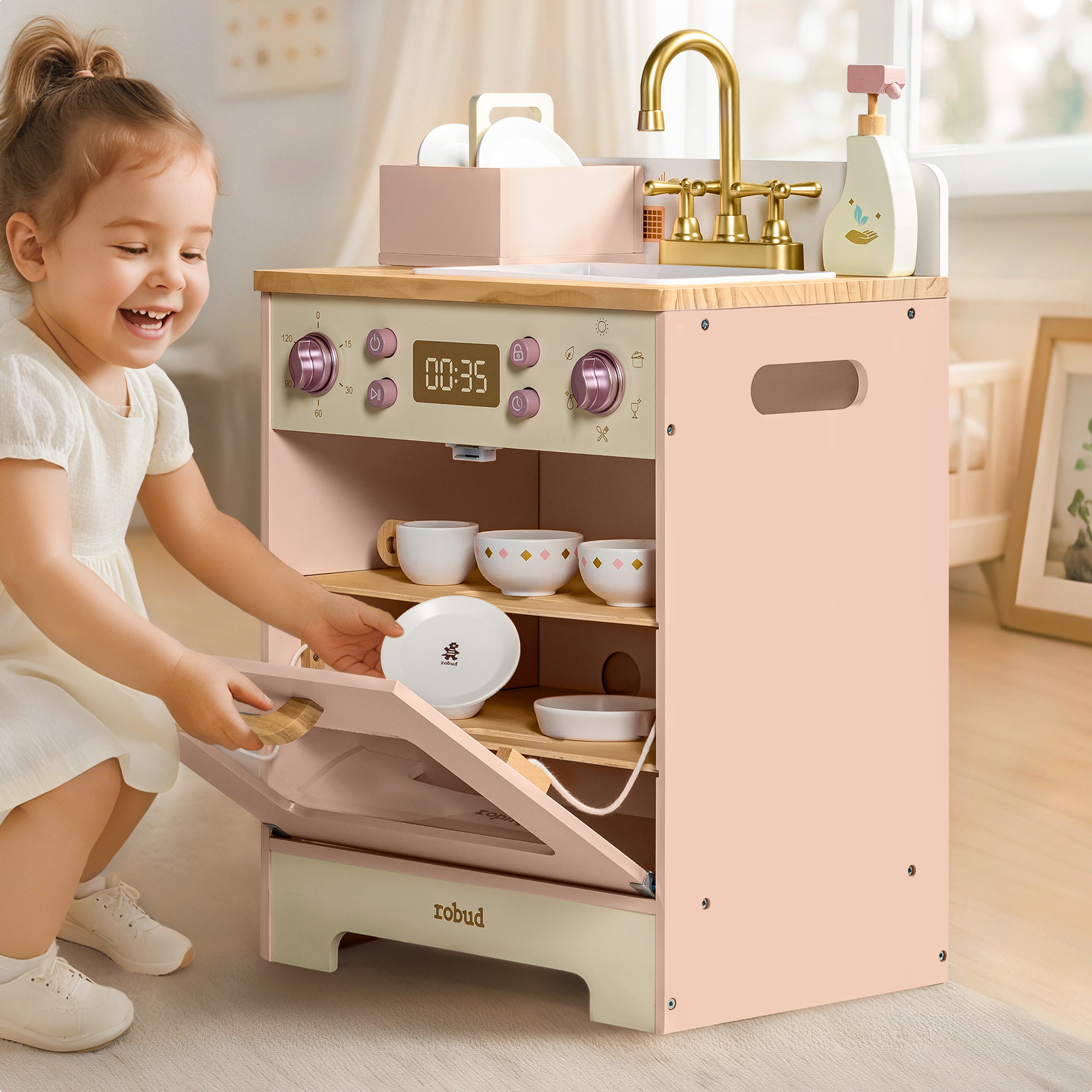 ROBUD Wooden Pink Dishwasher