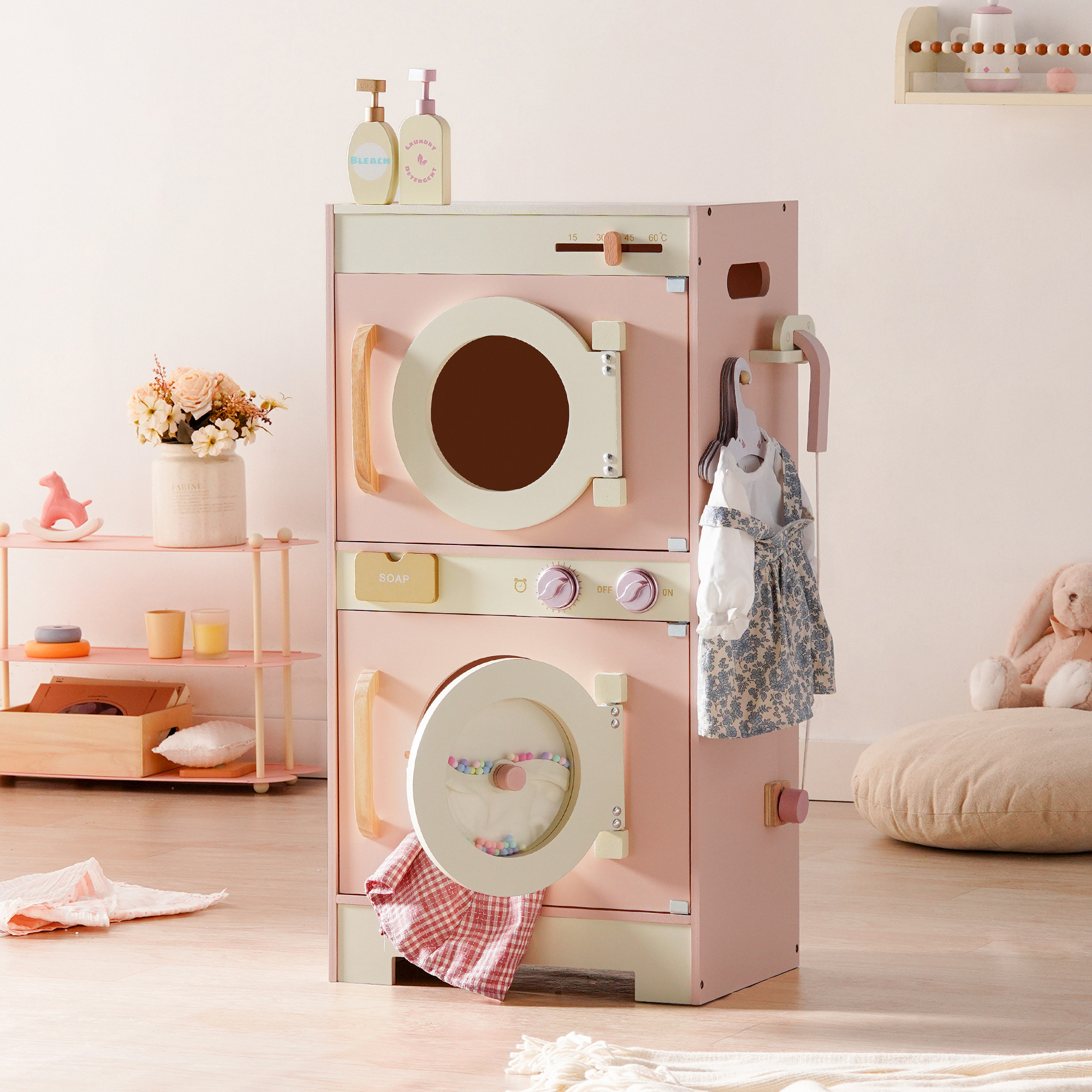 ROBUD Wooden Pink Washing Machine With Dryer