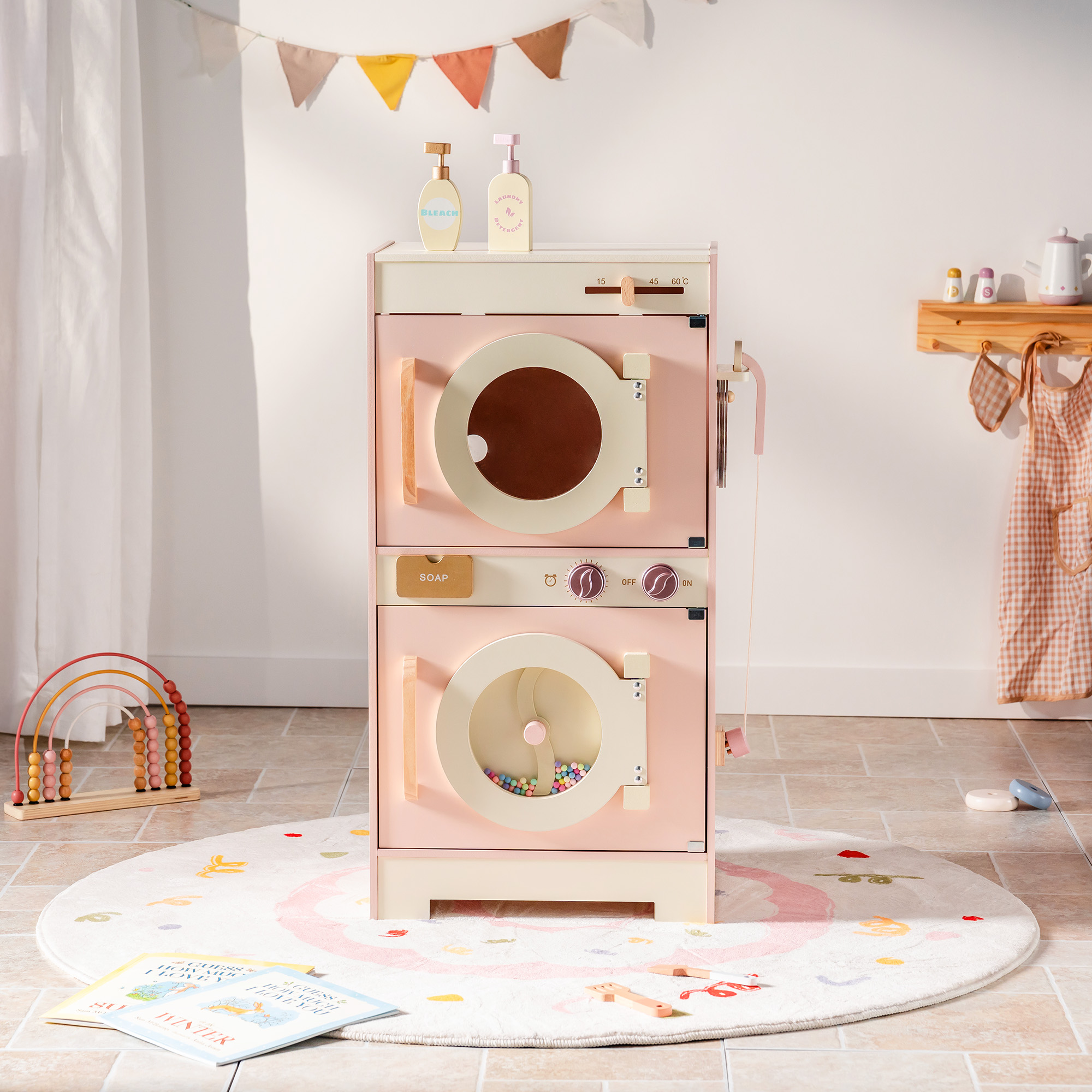 ROBUD Cocina infantil de madera para niños y niñas a partir, Set de accesorios de cocina , rosa