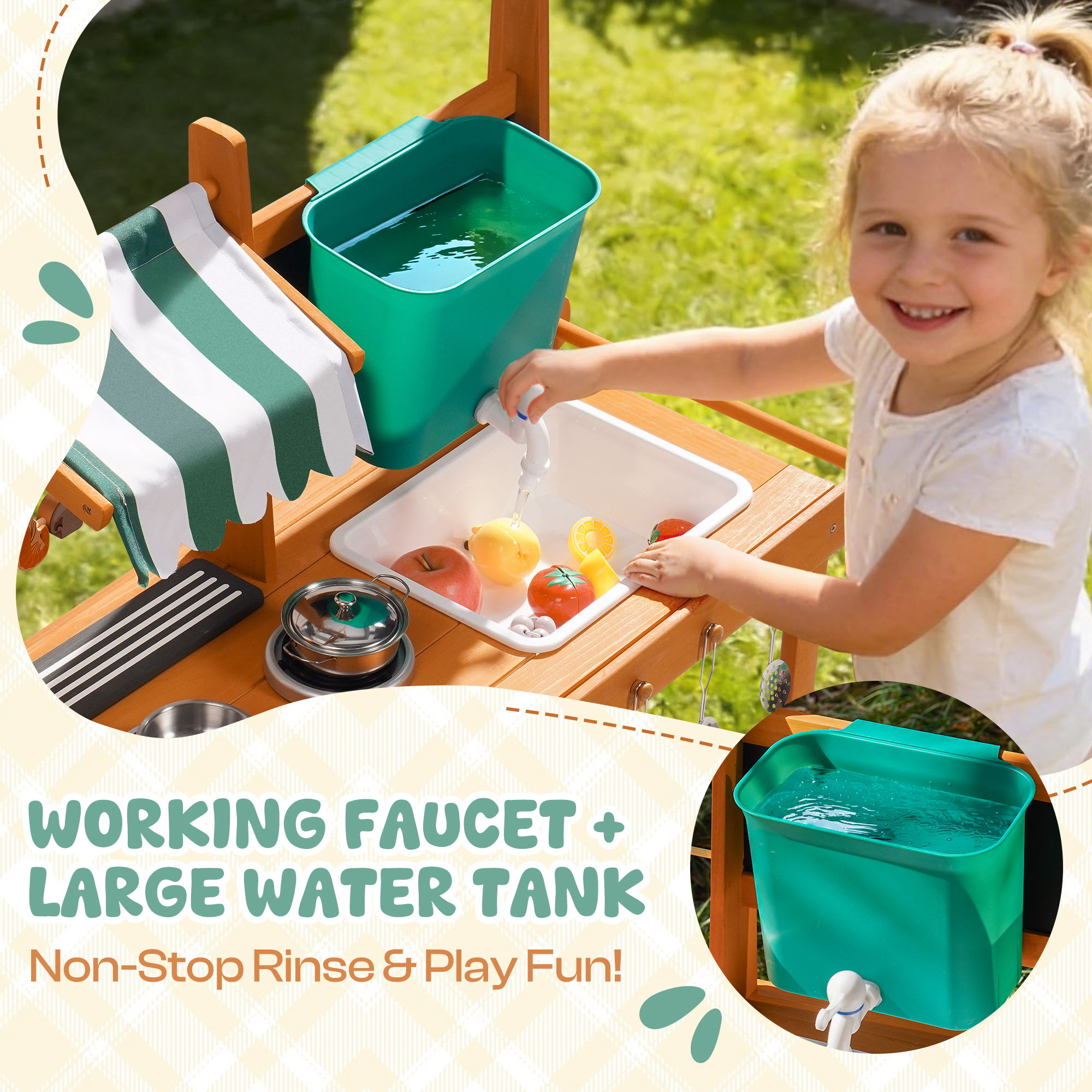 ROBUD Mud Kitchen for Kids Outdoor with Canopy & Wheels