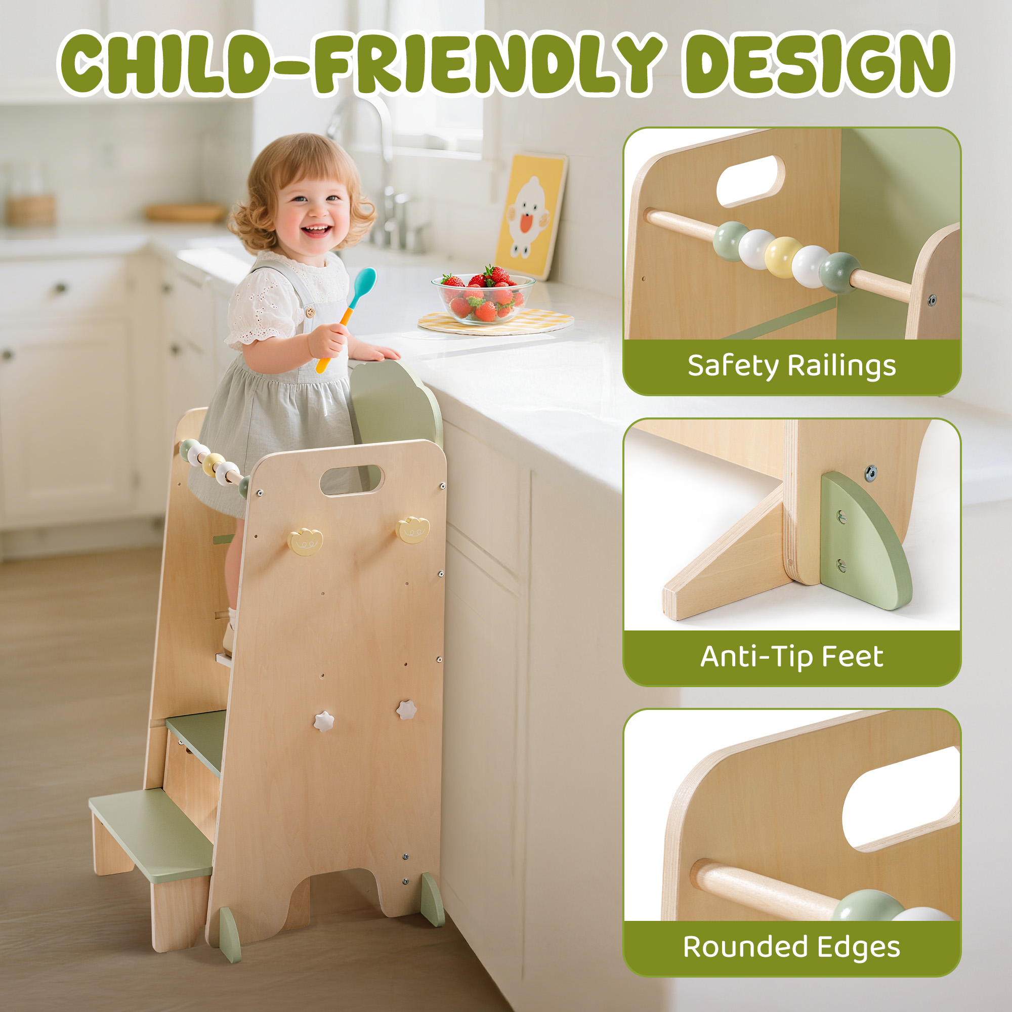 ROBUD Toddler Standing Tower with Step Stool Set