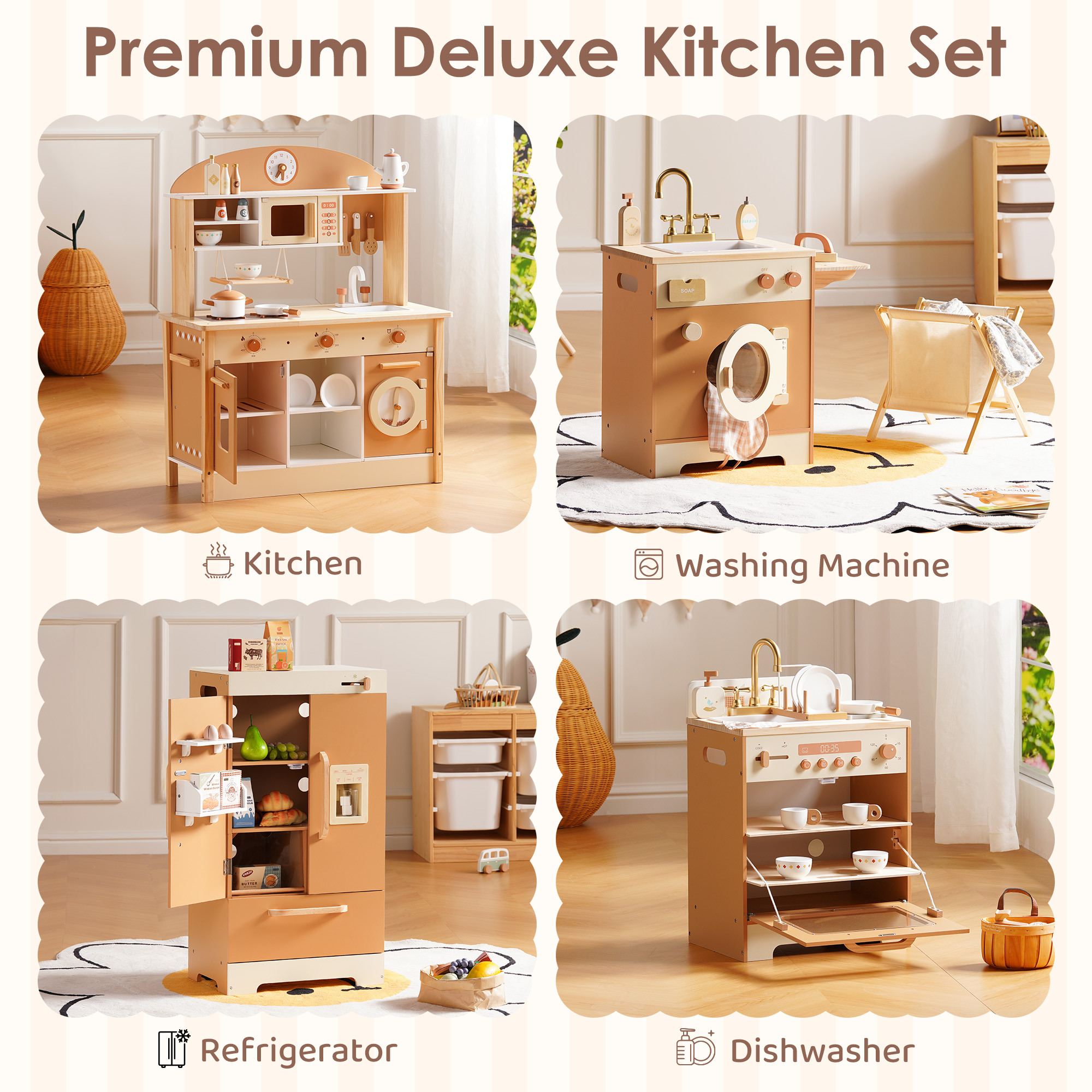 Robud Wooden Kids Kitchen PlaySet Series - Caramel