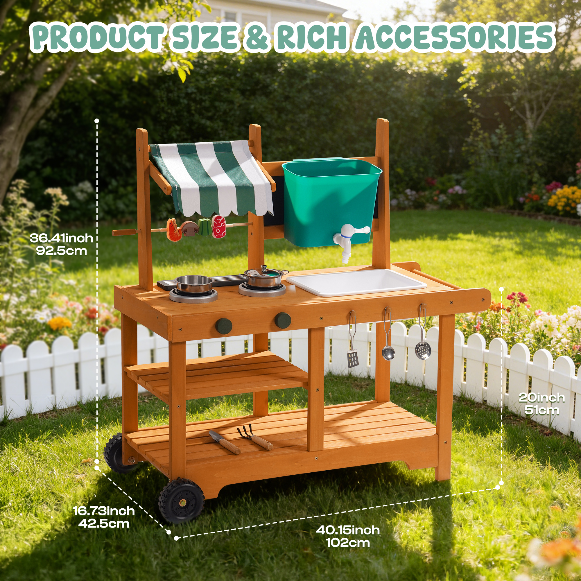 ROBUD Mud Kitchen for Kids Outdoor with Canopy & Wheels