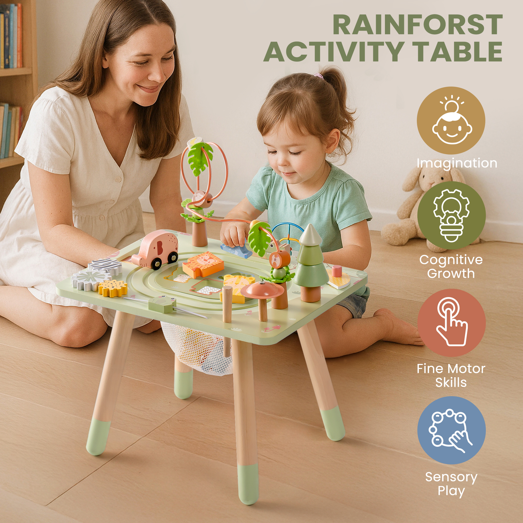 ROBUD 11 in 1 Wooden Rainforest Activity Table
