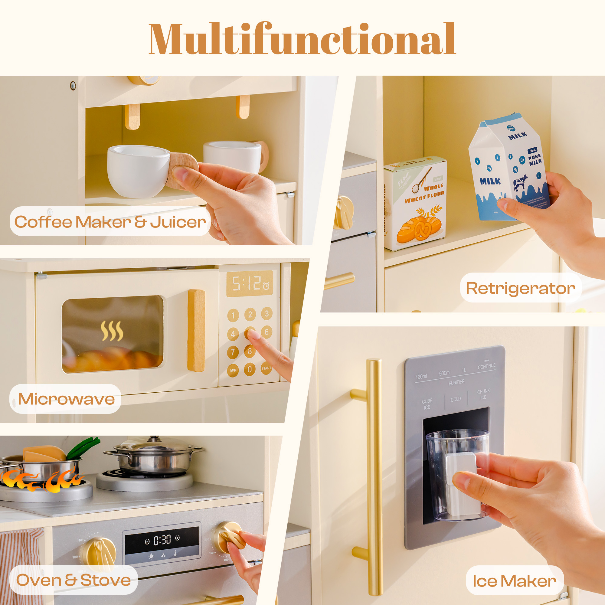 ROBUD  Pretend Corner Kitchen with All-in-One & Combination-Style