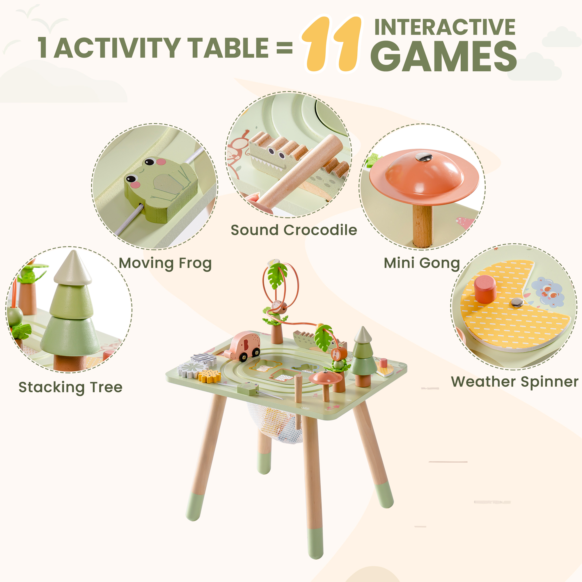 ROBUD 11 in 1 Wooden Rainforest Activity Table