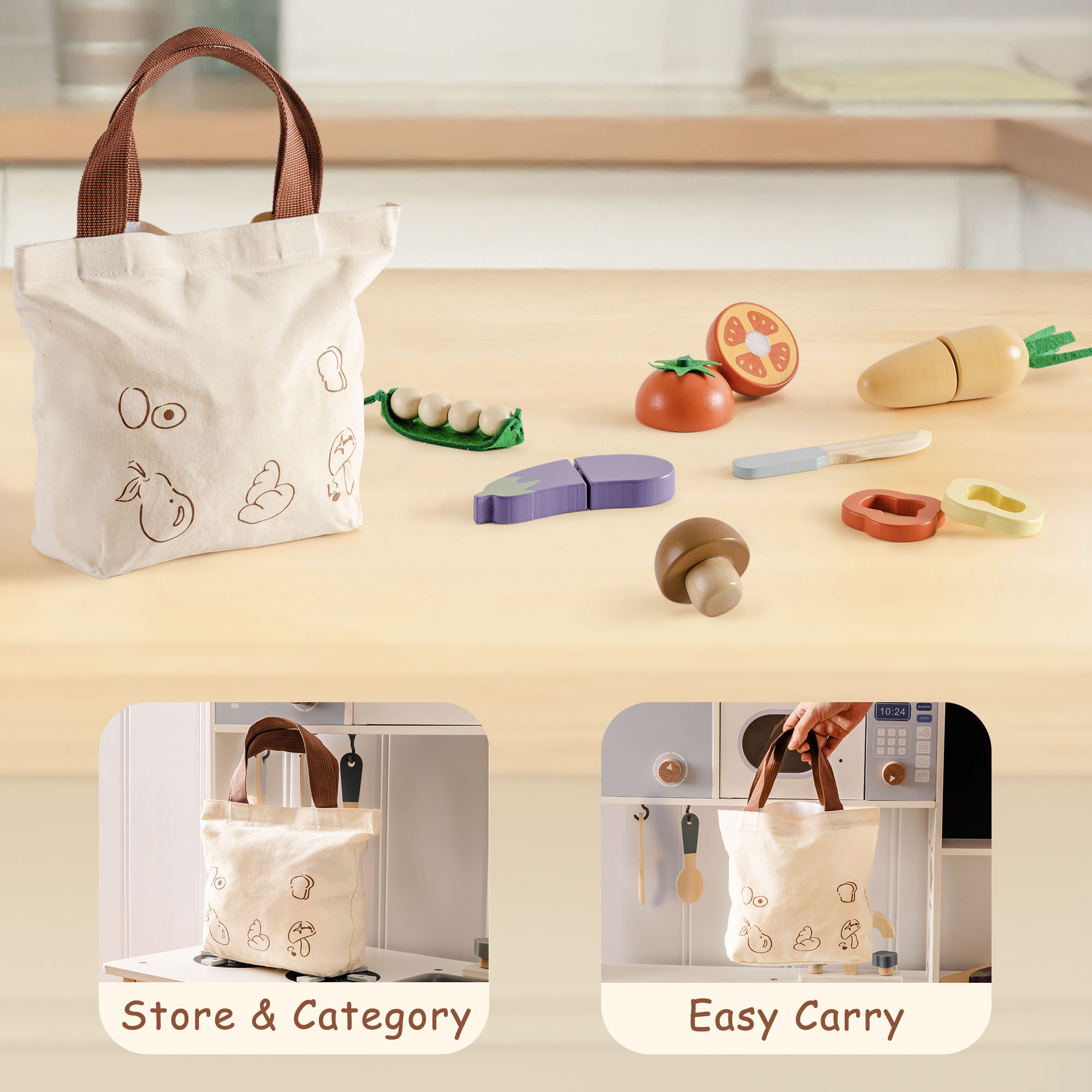 ROBUD Juego de Comida de Madera para Niños - Verduras