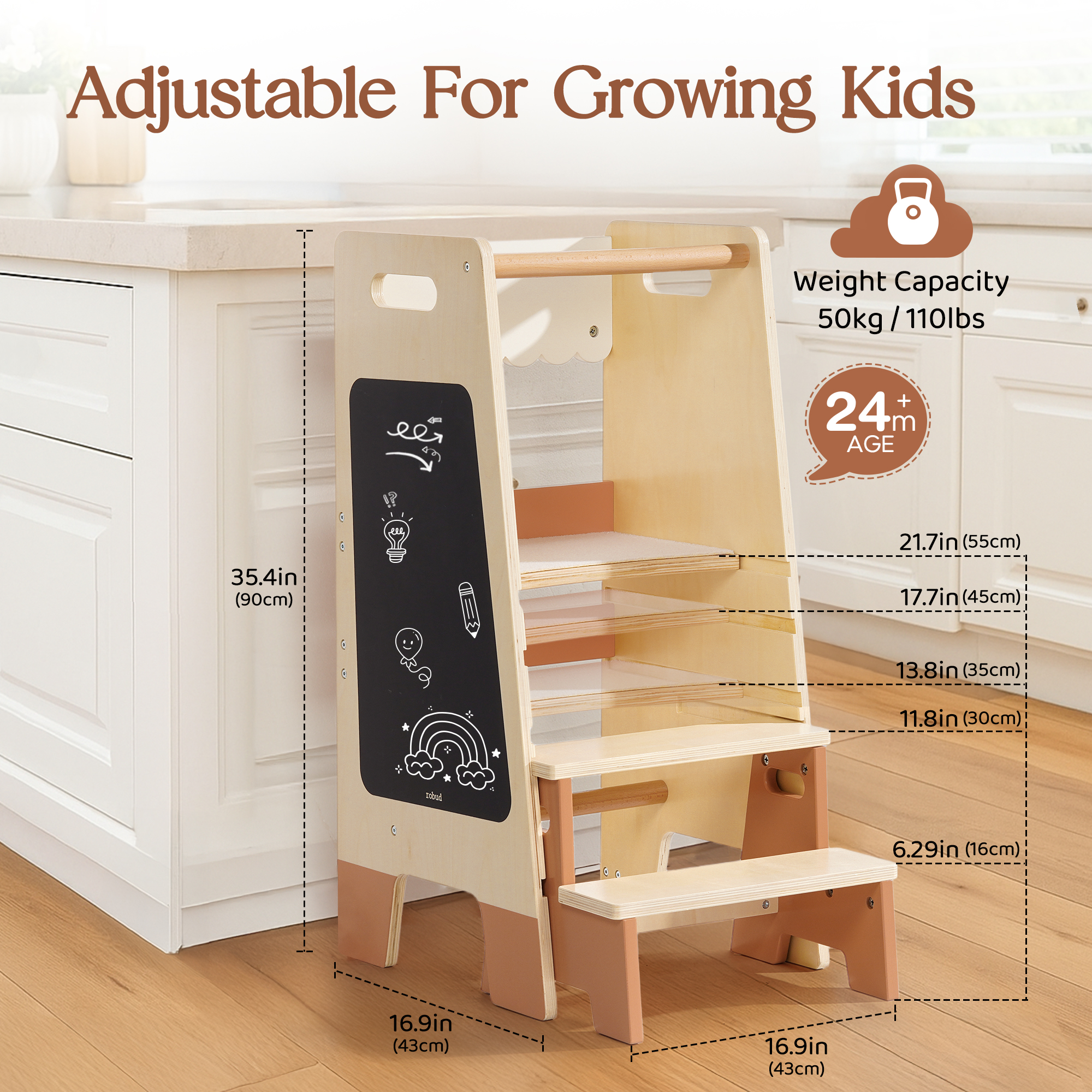 ROBUD Toddler Standing Tower with Step Stool Set