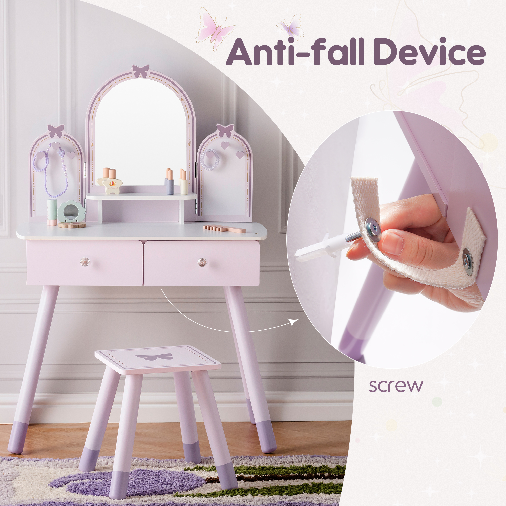 Robud Wooden Butterfly Dressing Table-Purple